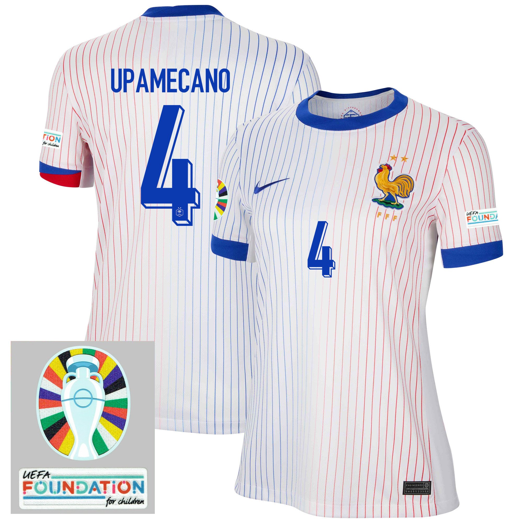 Dayot Upamecano 4 France National Team 2024/25 Women's Away Jersey – Euro UEFA Patch – White