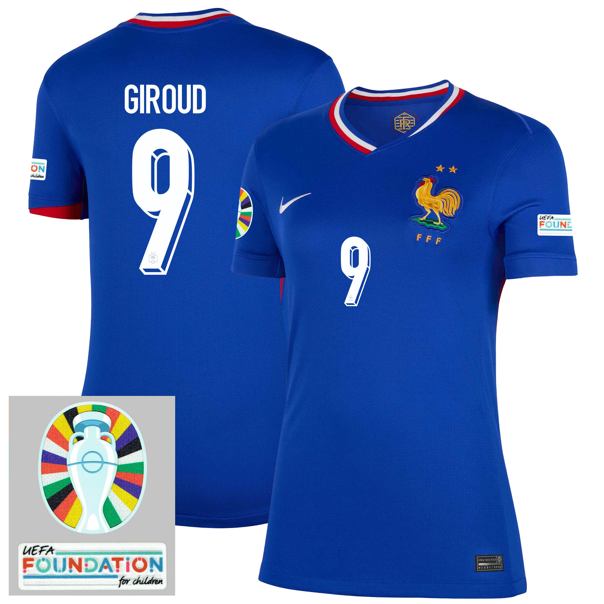 Olivier Giroud 9 France National Team 2024/25 Women's Home Jersey – Euro UEFA Patch – Blue