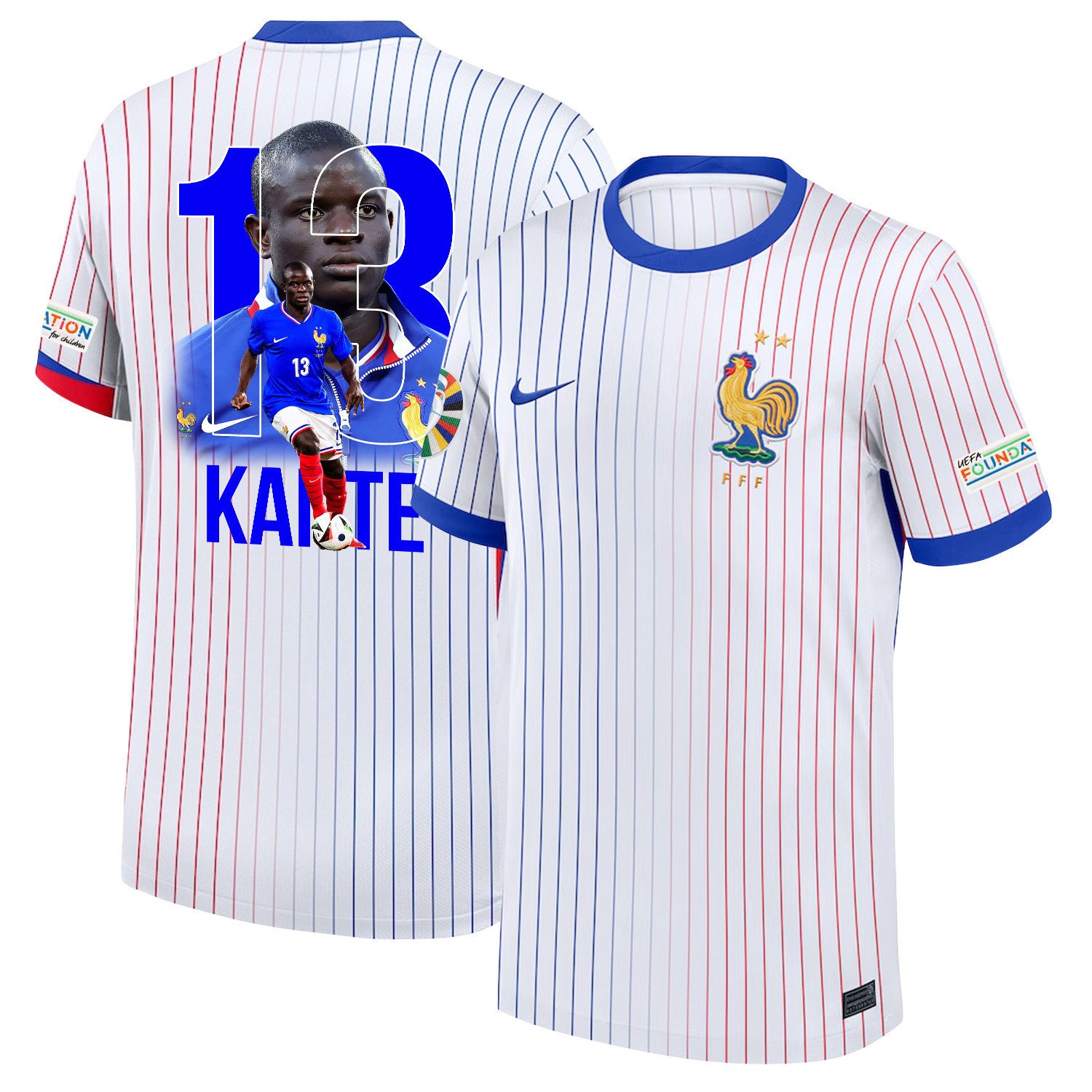 N'Golo Kant 13The Skilled Midfielder France National Team 2024/25 Away Jersey – Euro UEFA Patch – Men, White