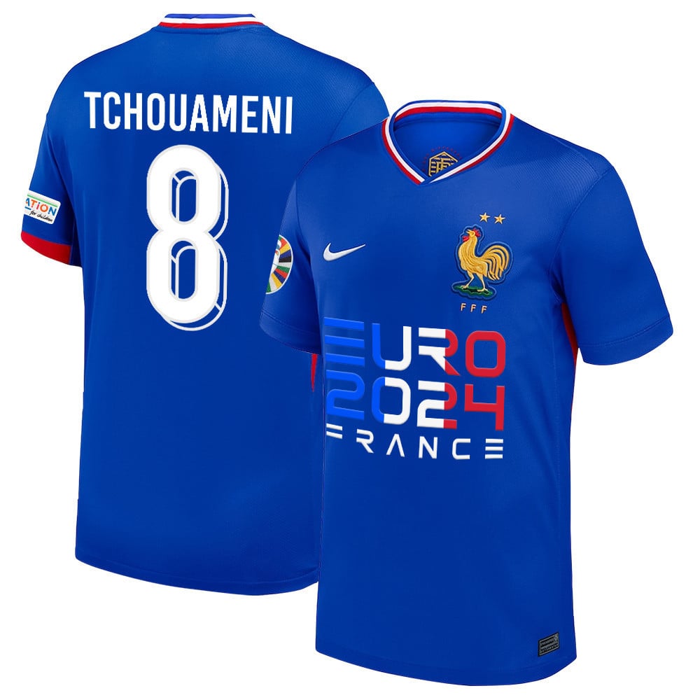 Aurlien Tchouamni 8 Legendary Footballer France National Team 2024/25 Home Jersey – Euro UEFA Patch – Men, Blue