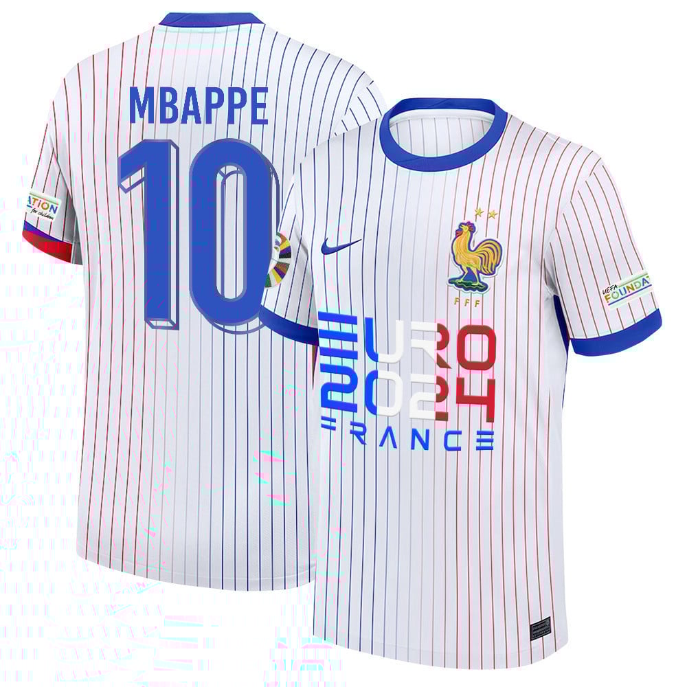 Kylian Mbapp 10 The Key Player France National Team 2024/25 Away Jersey – Euro UEFA Patch – Men, White
