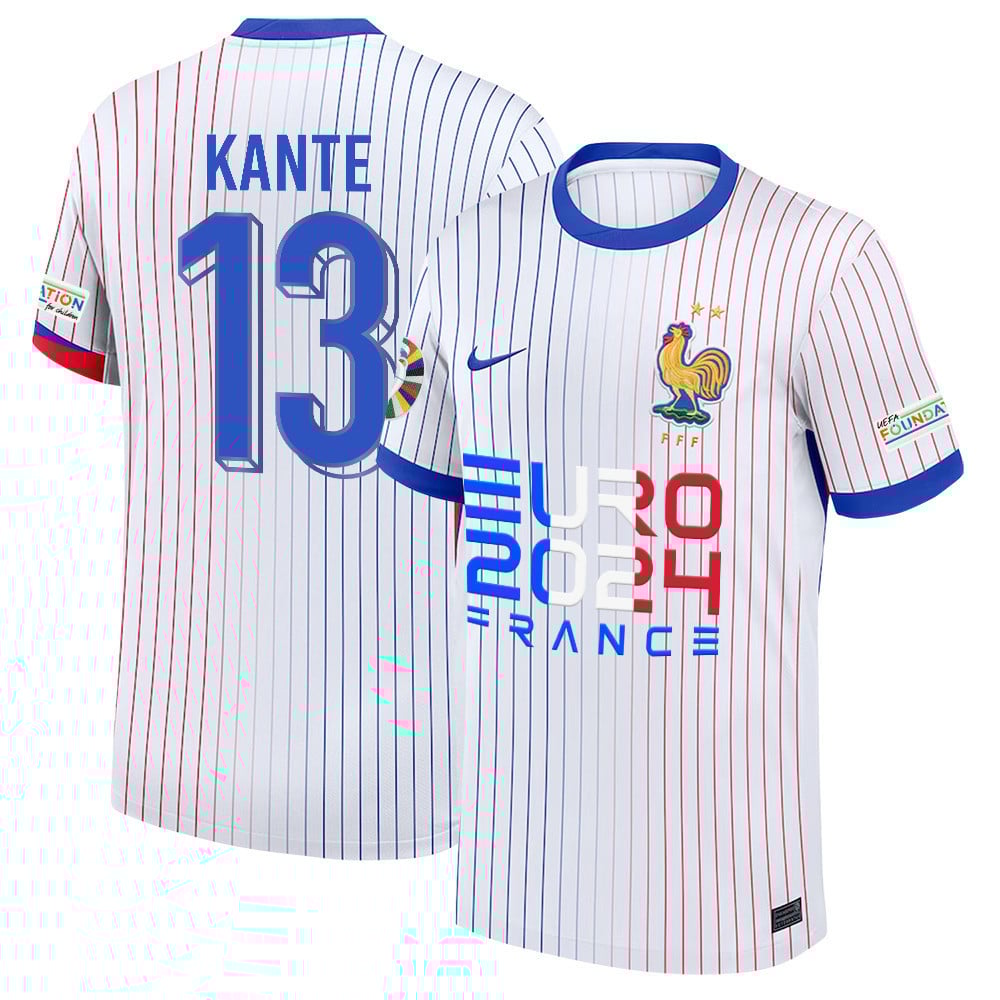 N'Golo Kant 13 Star Player Of France National Team 2024/25 Away Jersey – Euro UEFA Patch – Men, White