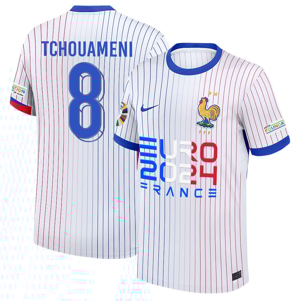 Aurlien Tchouamni 8 The Key Player France National Team 2024/25 Away Jersey – Euro UEFA Patch – Men, White