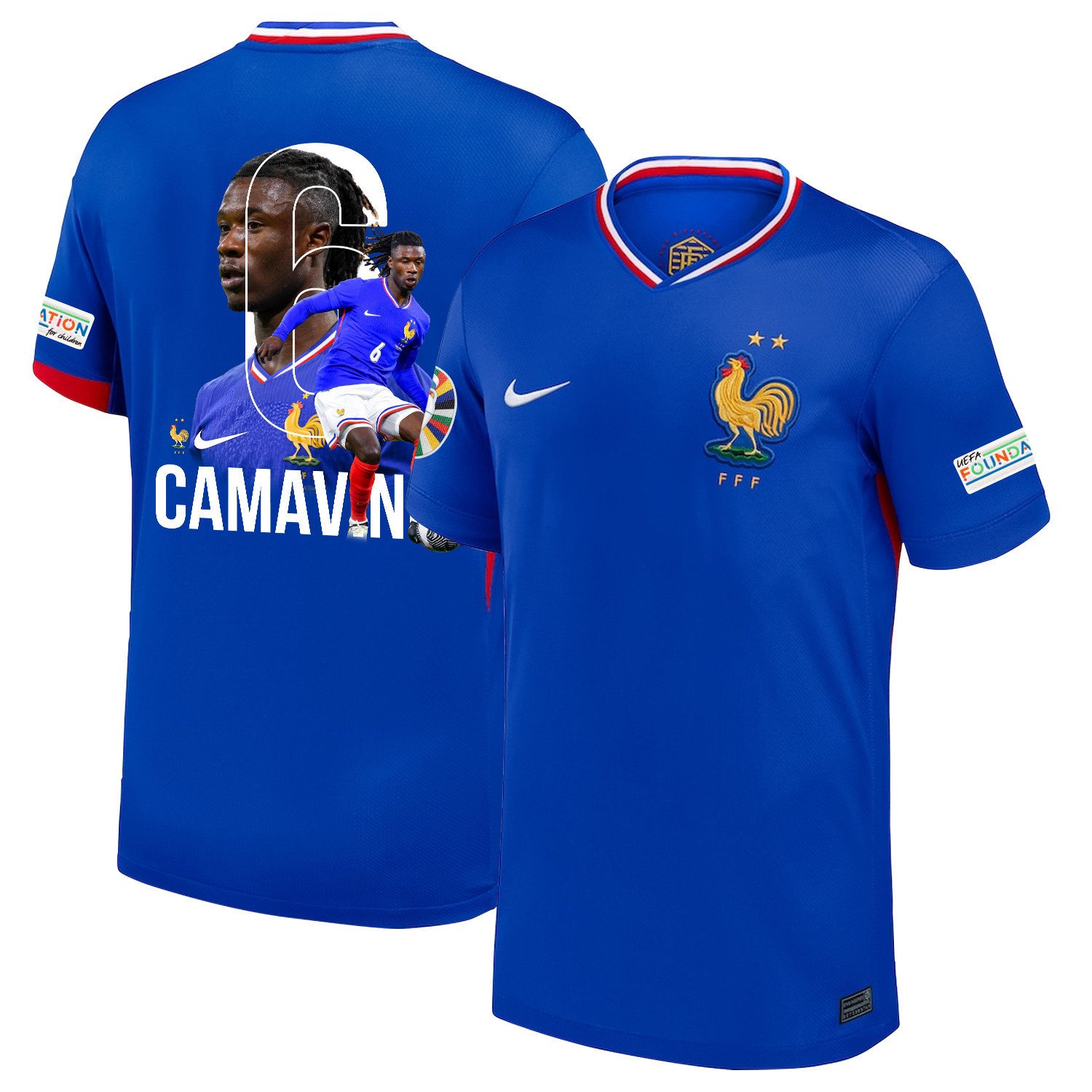 Eduardo Camavinga 6 The Key Player France National Team 2024/25 Home Jersey – Euro UEFA Patch – Men, Blue