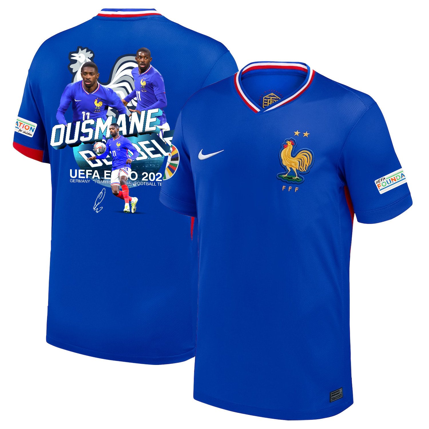 Ousmane Dembl 11 Star Player Of France National Team 2024/25 Home Jersey – Euro UEFA Patch – Men, Blue