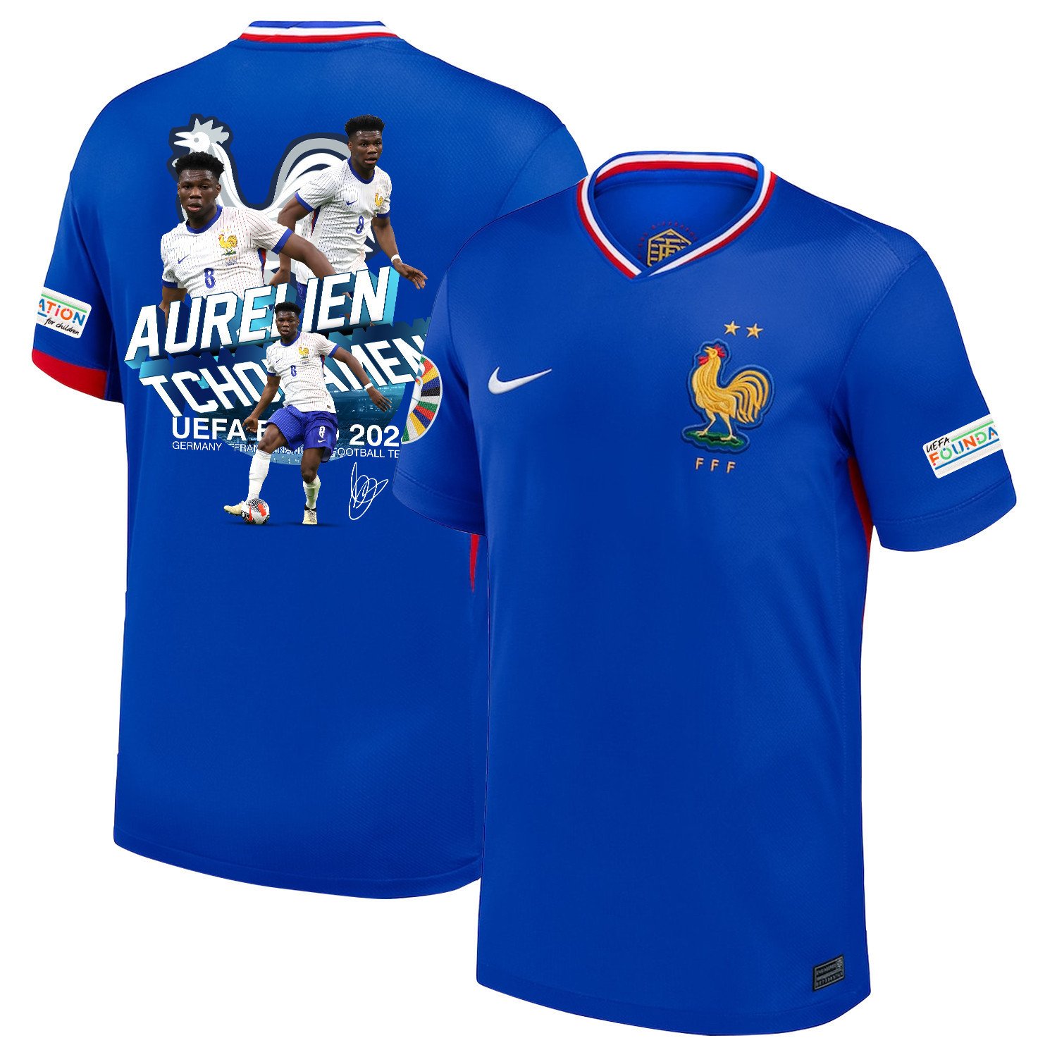 Aurlien Tchouamni 8 Star Player Of France National Team 2024/25 Home Jersey – Euro UEFA Patch – Men, Blue