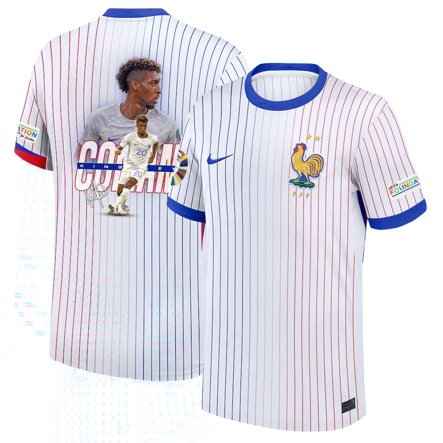 Kingsley Coman 20 Visionary Player France National Team 2024/25 Away Jersey – Euro UEFA Patch – Men, White