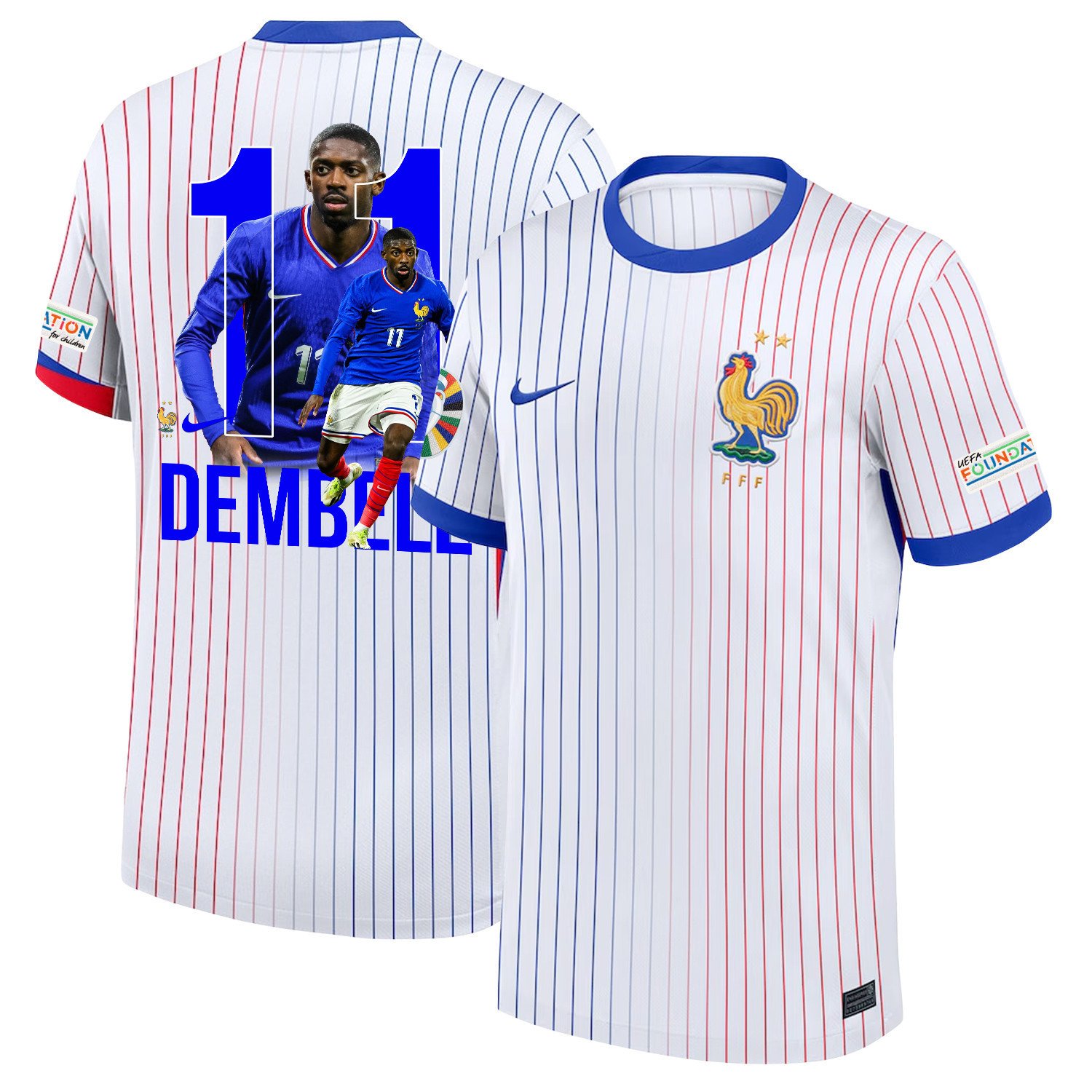 Ousmane Dembl 11 The Key Player France National Team 2024/25 Away Jersey – Euro UEFA Patch – Men, White
