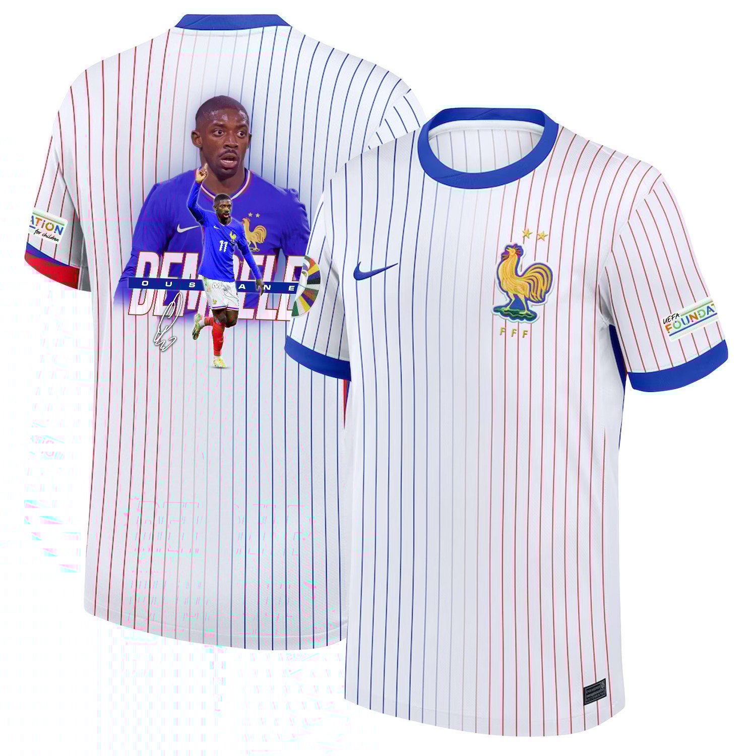 Ousmane Dembl 11 Visionary Player France National Team 2024/25 Away Jersey – Euro UEFA Patch – Men, White