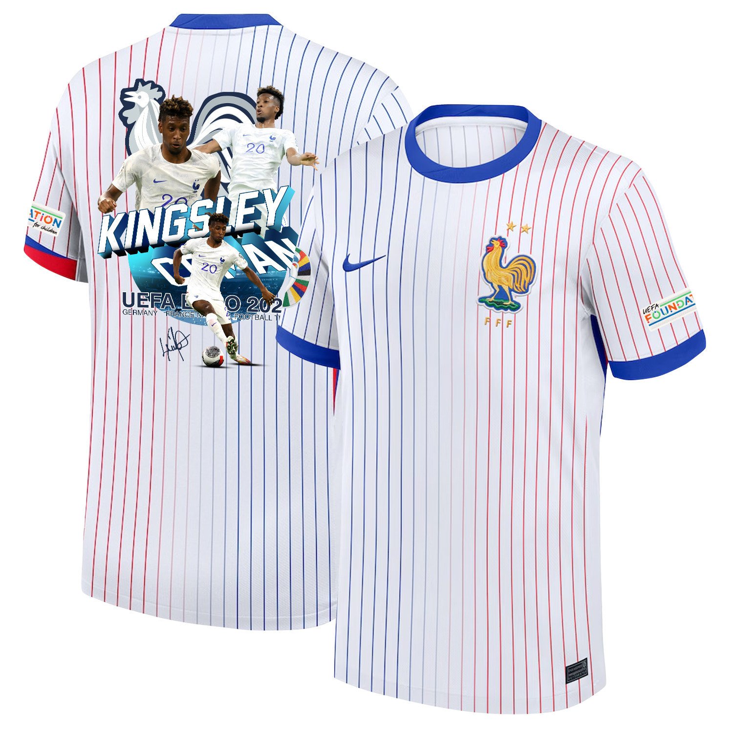 Kingsley Coman 20 Talented Striker France National Team 2024/25 Away Jersey – Euro UEFA Patch – Men, White