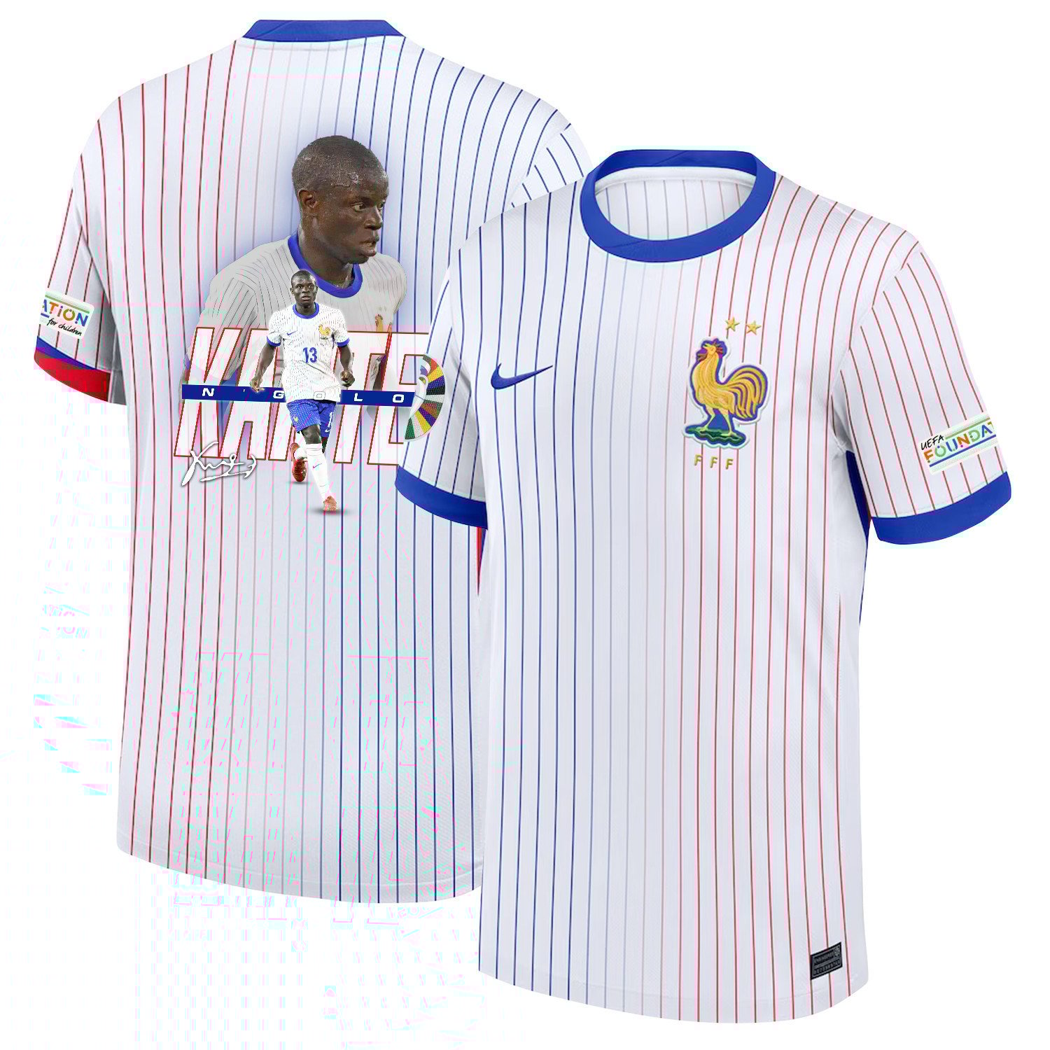 N'Golo Kant 13 Skillful Player France National Team 2024/25 Away Jersey – Euro UEFA Patch – Men, White