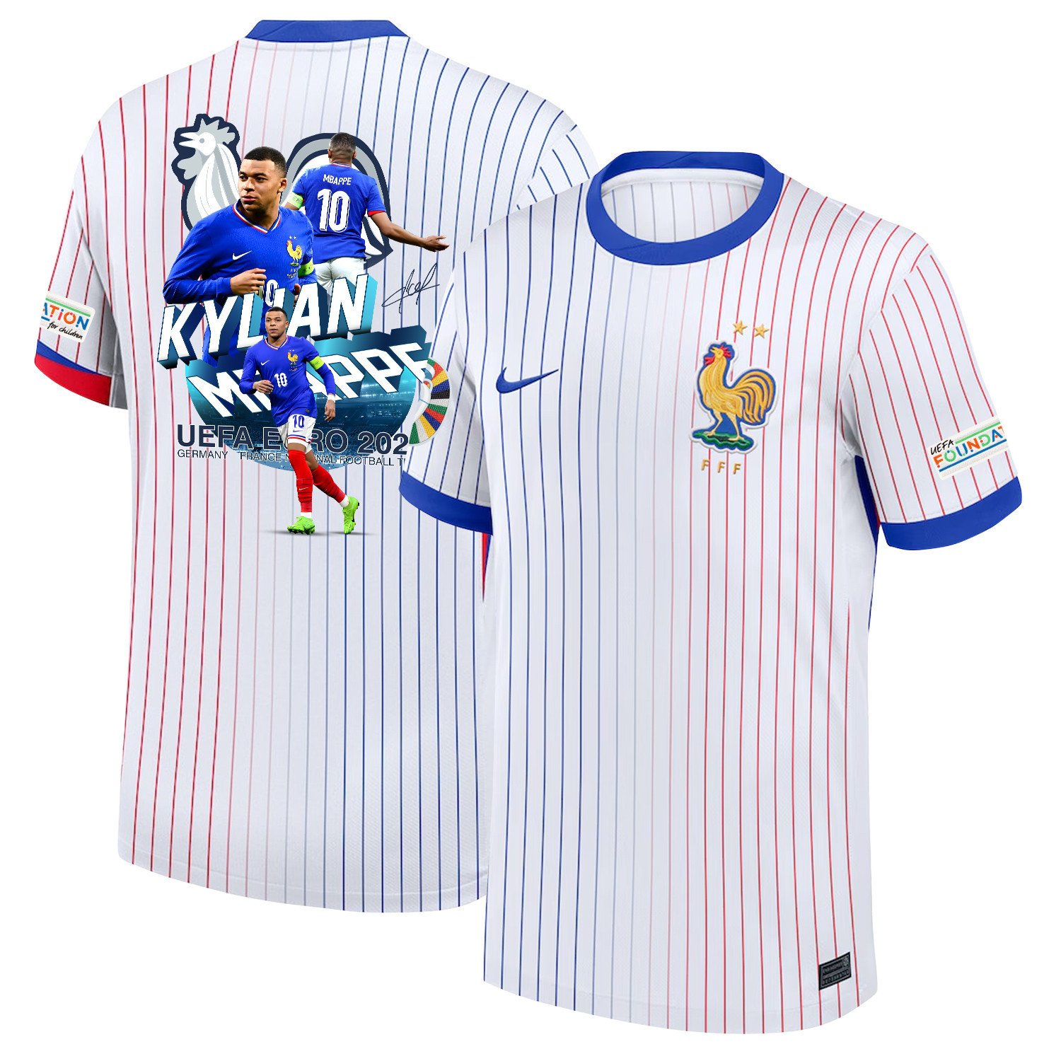 Kylian Mbapp 10 Star Player Of France National Team 2024/25 Away Jersey – Euro UEFA Patch – Men, White