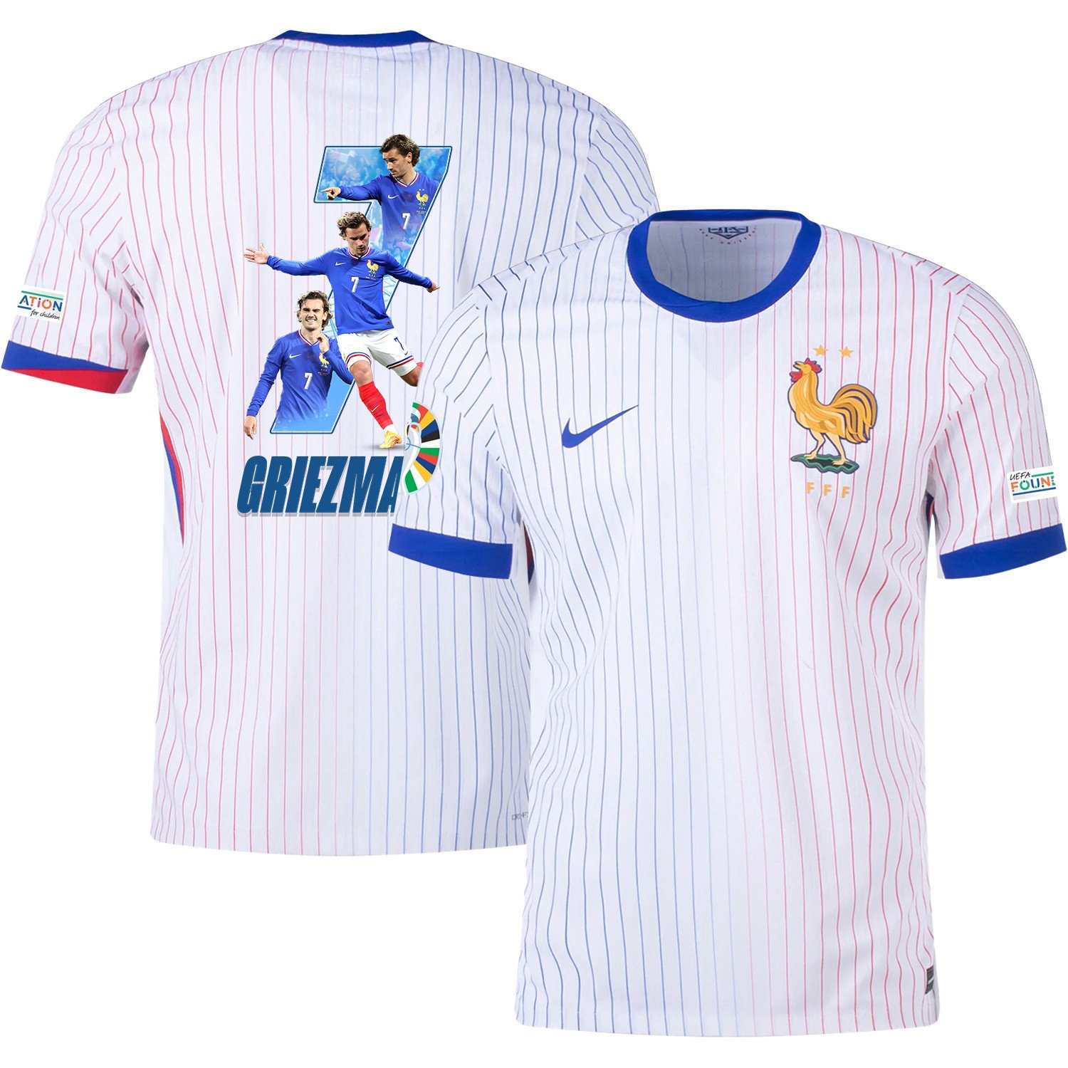 Antoine Griezmann 7 Skillful Player France National Team 2024/25 Away Jersey – Euro UEFA Patch – Men, White