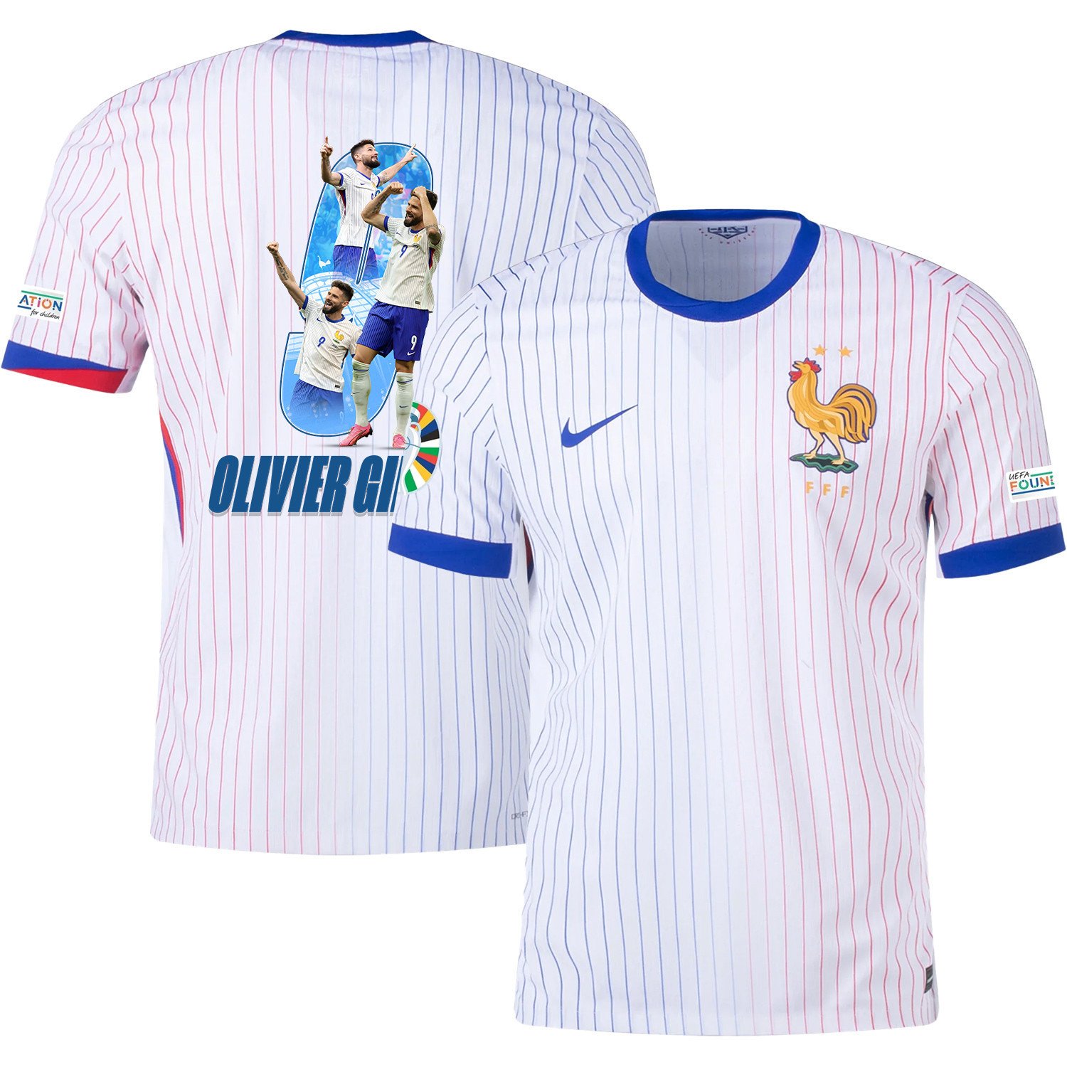 Olivier Giroud 9 Skillful Player France National Team 2024/25 Away Jersey – Euro UEFA Patch – Men, White