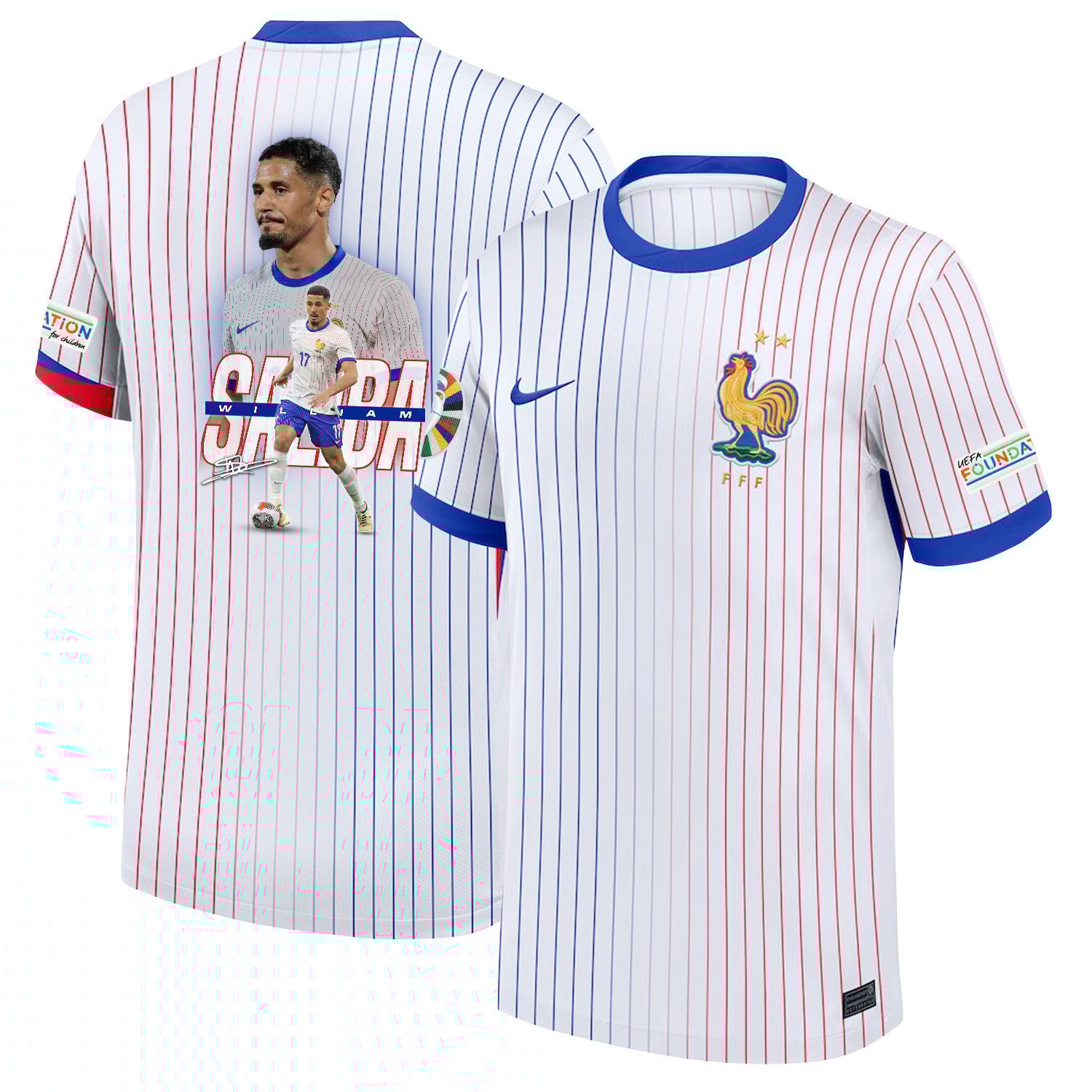 William Saliba 17 Visionary Player France National Team 2024/25 Away Jersey – Euro UEFA Patch – Men, White