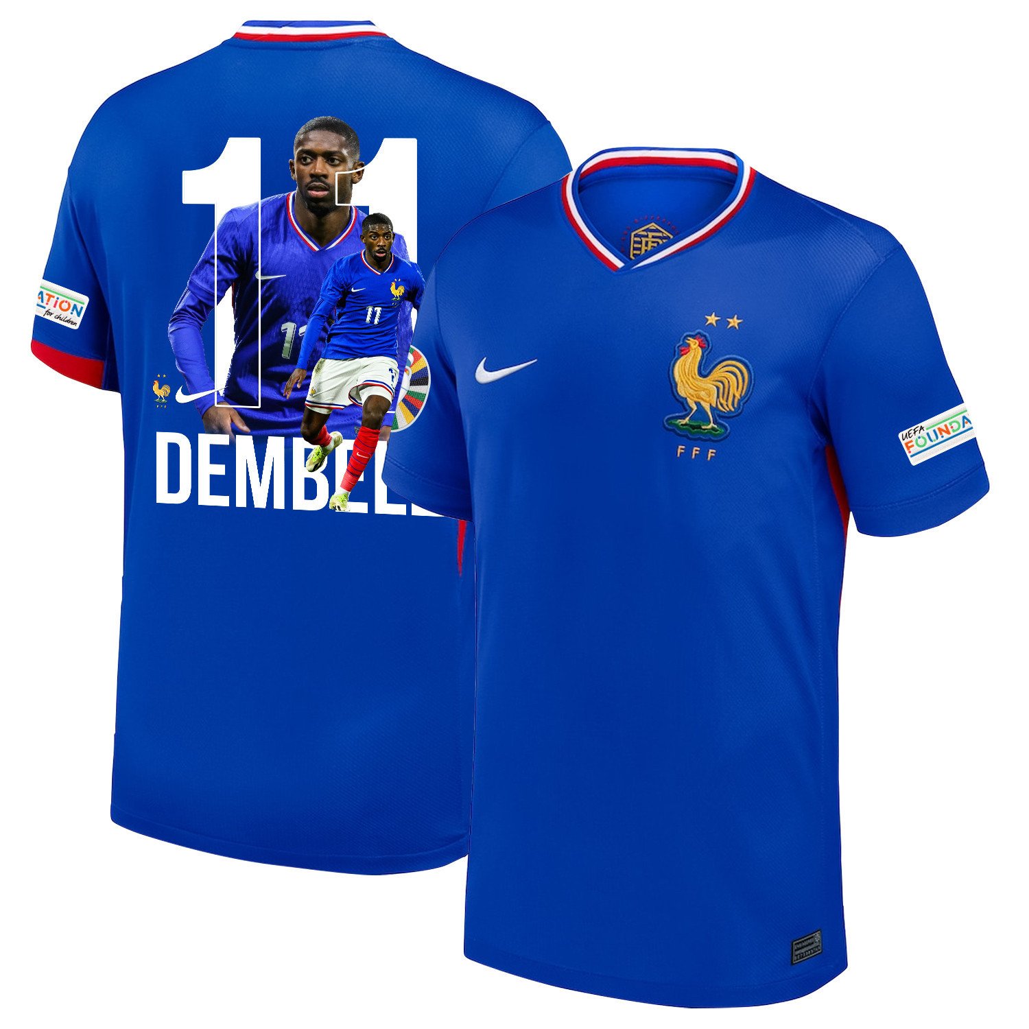 Ousmane Dembl 11 The Rising Star France National Team 2024/25 Home Jersey – Euro UEFA Patch – Men, Blue