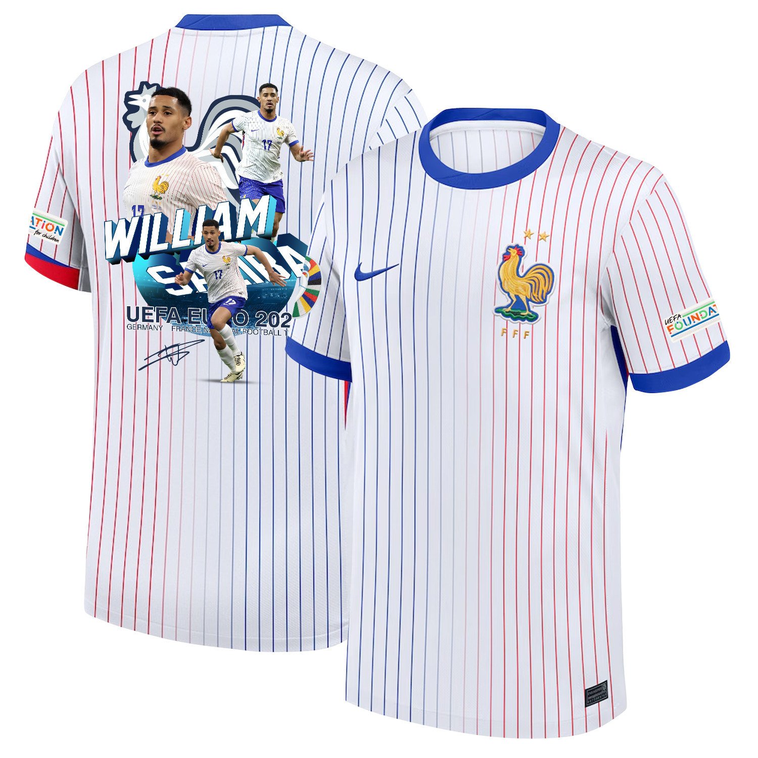 William Saliba17 The Solid Defender France National Team 2024/25 Away Jersey – Euro UEFA Patch – Men, White