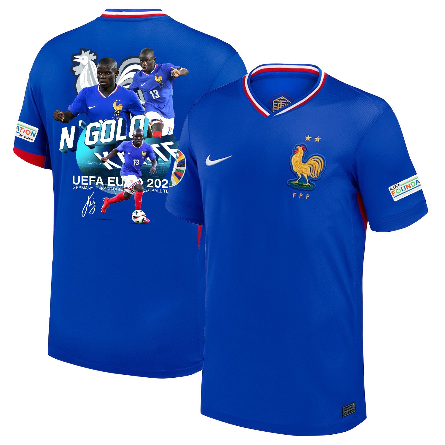 N'Golo Kant 13 Visionary Player France National Team 2024/25 Home Jersey – Euro UEFA Patch – Men, Blue