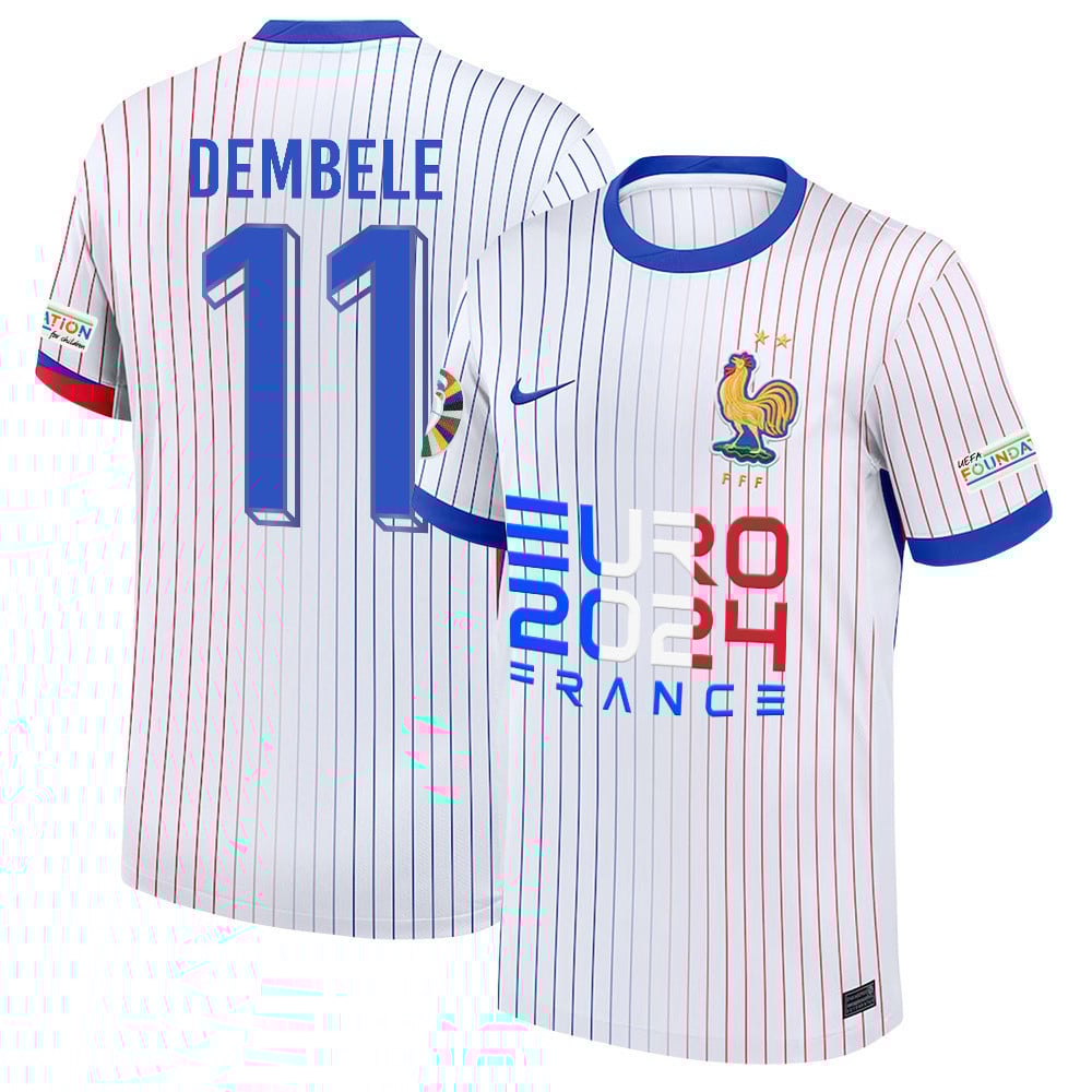 Ousmane Dembl 11 Talented Striker France National Team 2024/25 Away Jersey – Euro UEFA Patch – Men, White