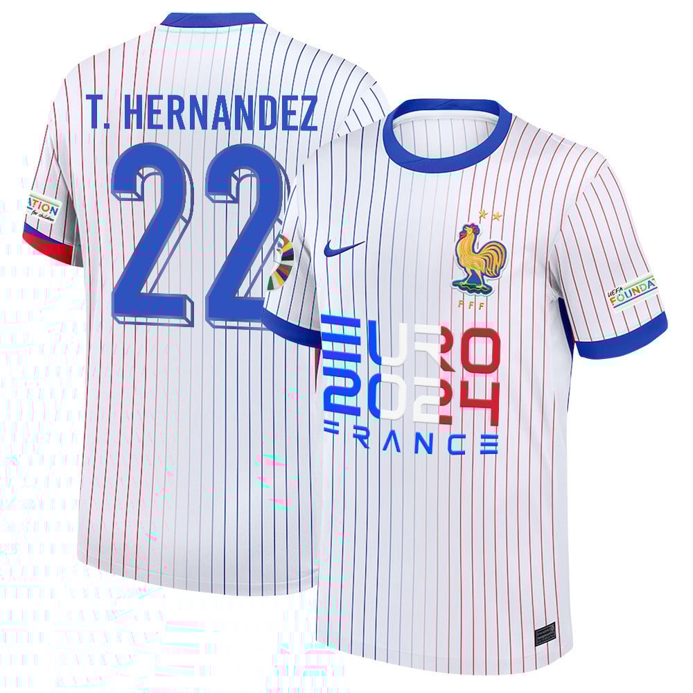 Theo Hernndez 22 Solid Defender France National Team 2024/25 Away Jersey – Euro UEFA Patch – Men, White