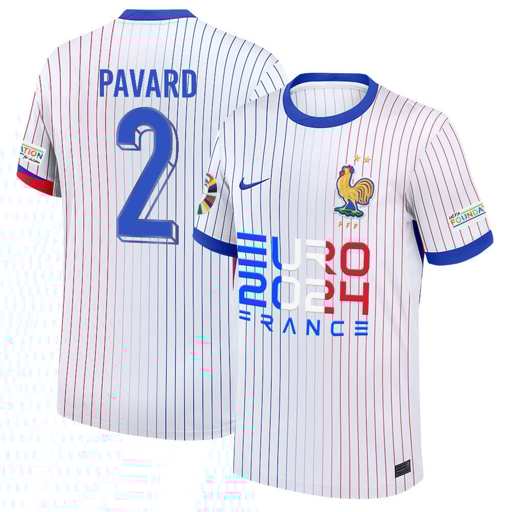 Benjamin Pavard 2 The Key Player France National Team 2024/25 Away Jersey – Euro UEFA Patch – Men, White