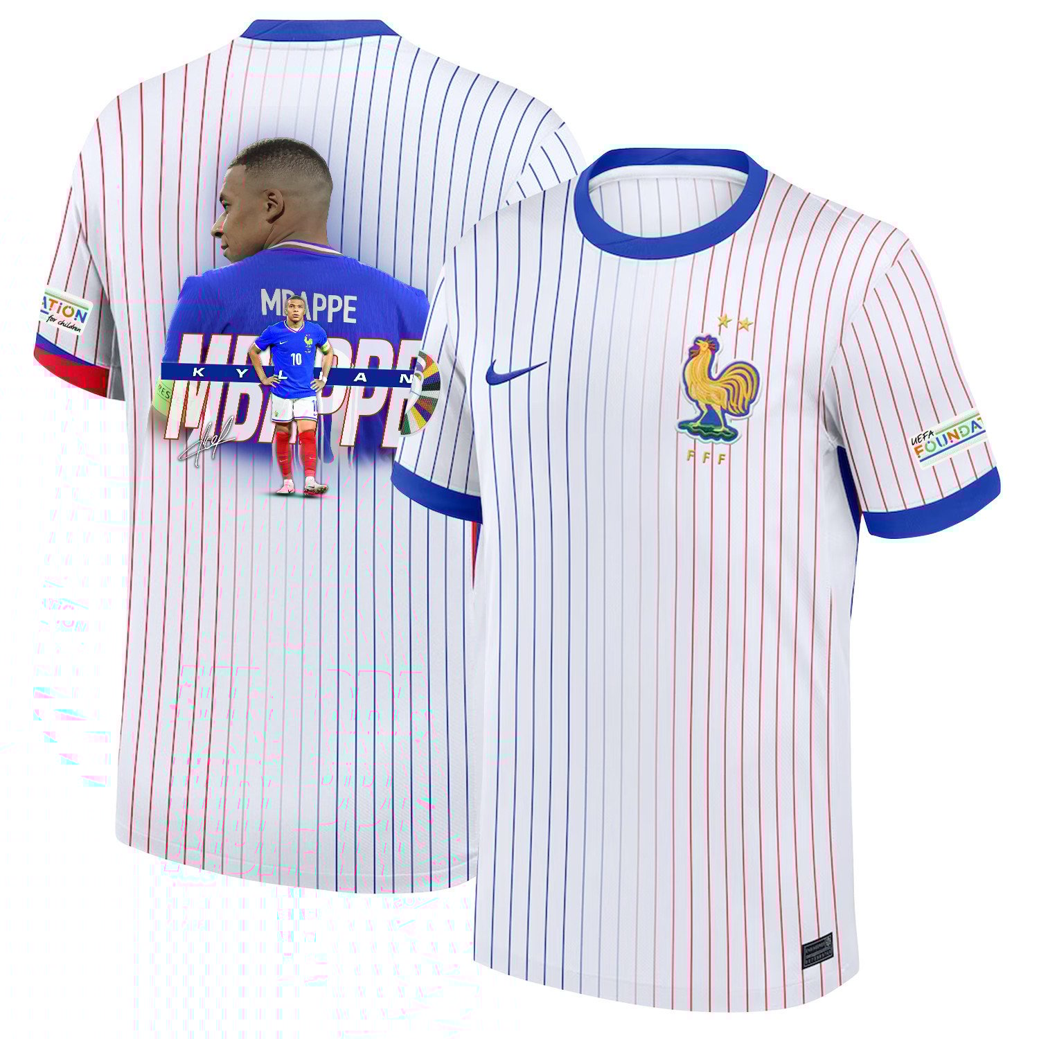 Kylian Mbapp 10 Visionary Player France National Team 2024/25 Away Jersey – Euro UEFA Patch – Men, White