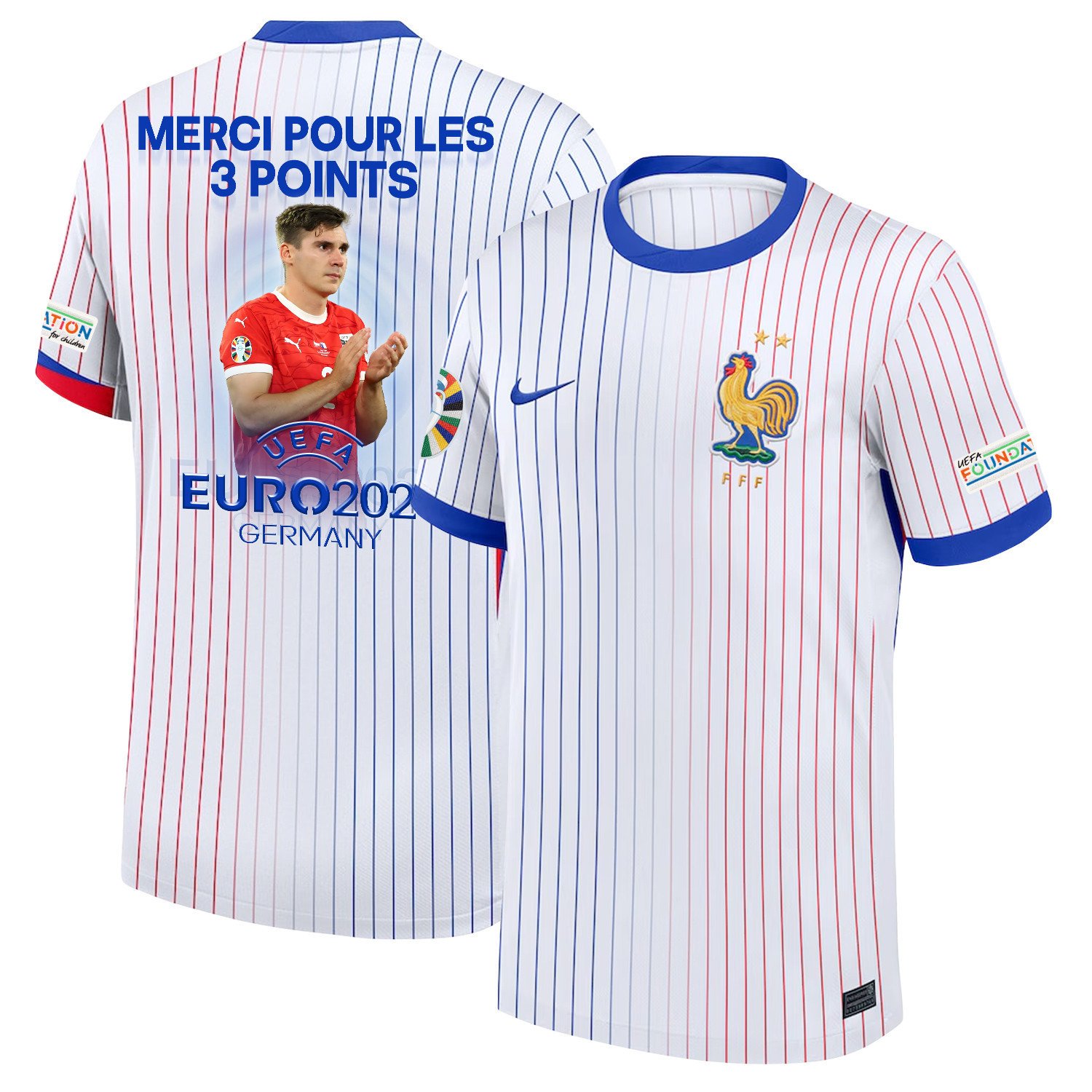 Maximillian Wober 2 Star Player Of France National Team 2024/25 Away Jersey – Euro UEFA Patch – Men, White