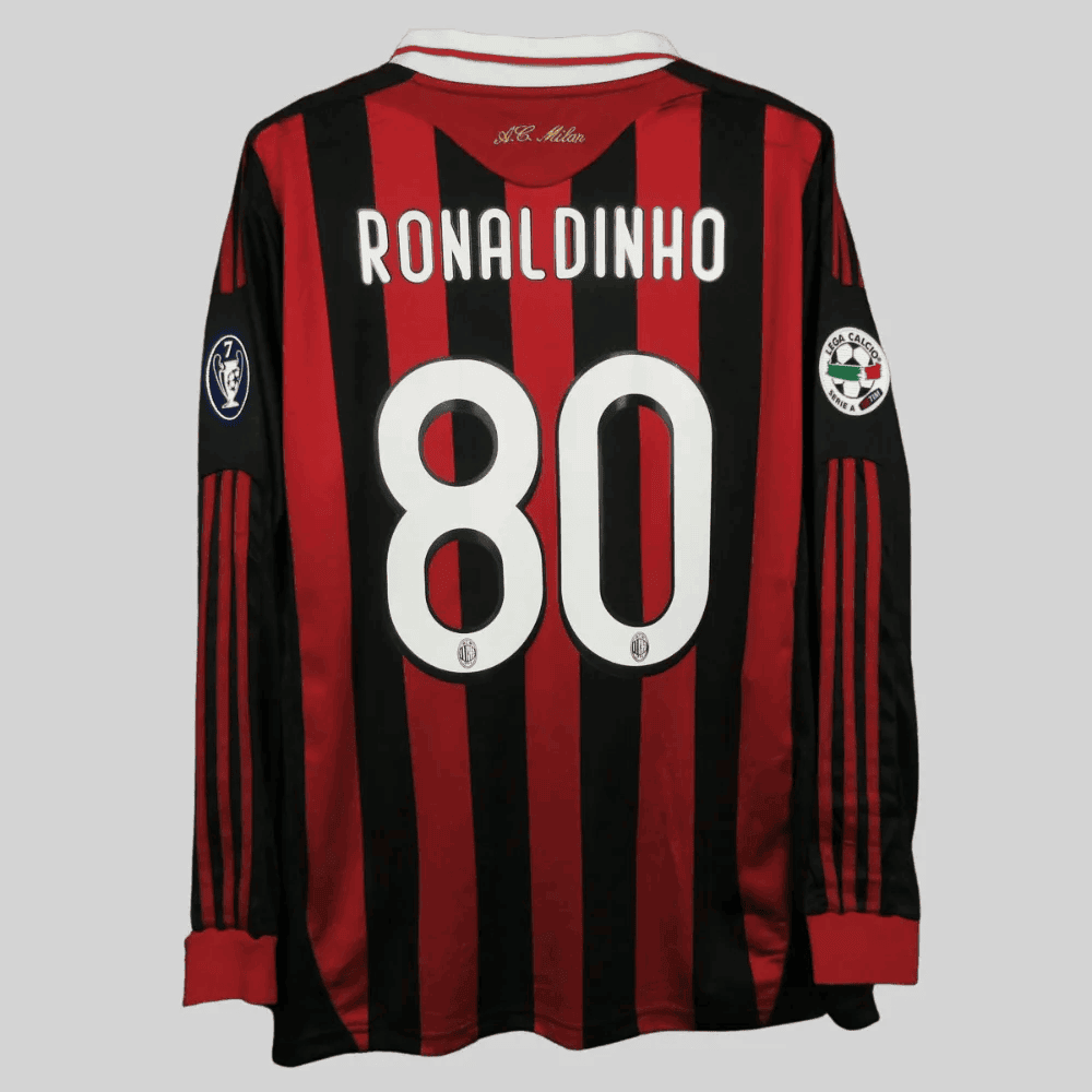 Ronaldinho 80 AC Milan 2009-2010 Retro Home Jersey – Men, Long Sleeve