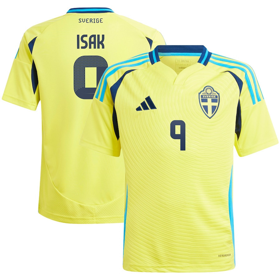 Alexander Isak 9 Sweden National Team 2024 Home YOUTH Jersey – Yellow