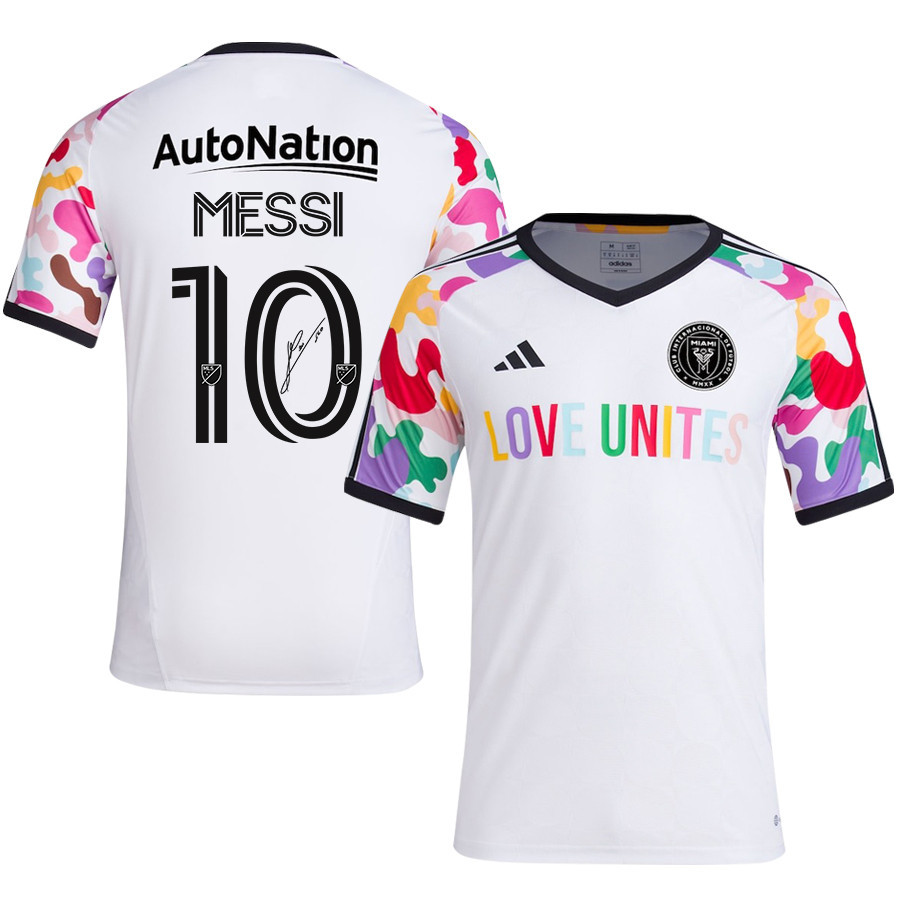 Lionel Messi 10 Inter Miami CF Signed 2023 Pride Pre-Match Men Jersey – White