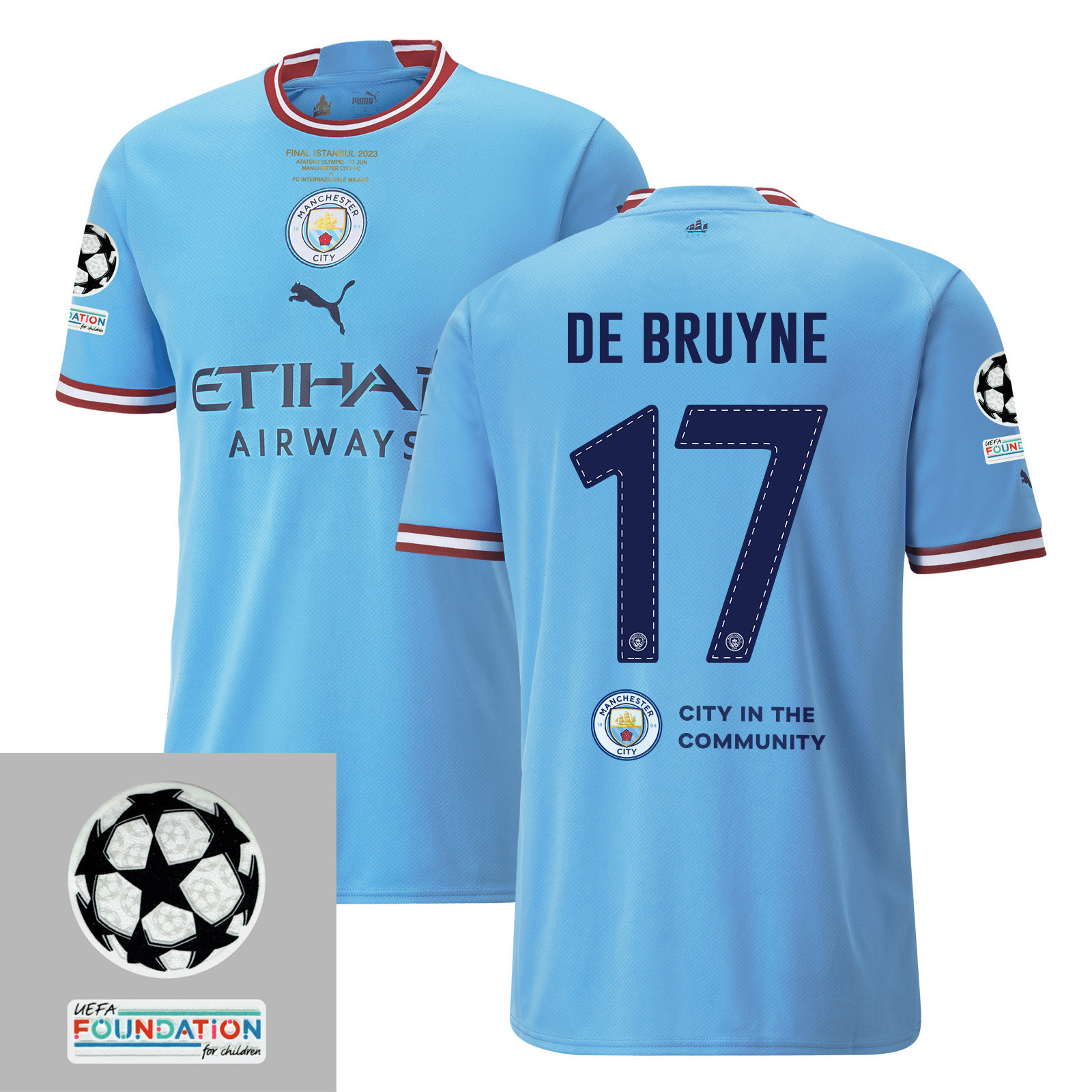Kevin De Bruyne 17 Manchester City UEFA 2023 Final Match Details Patch Badge – Home Jersey
