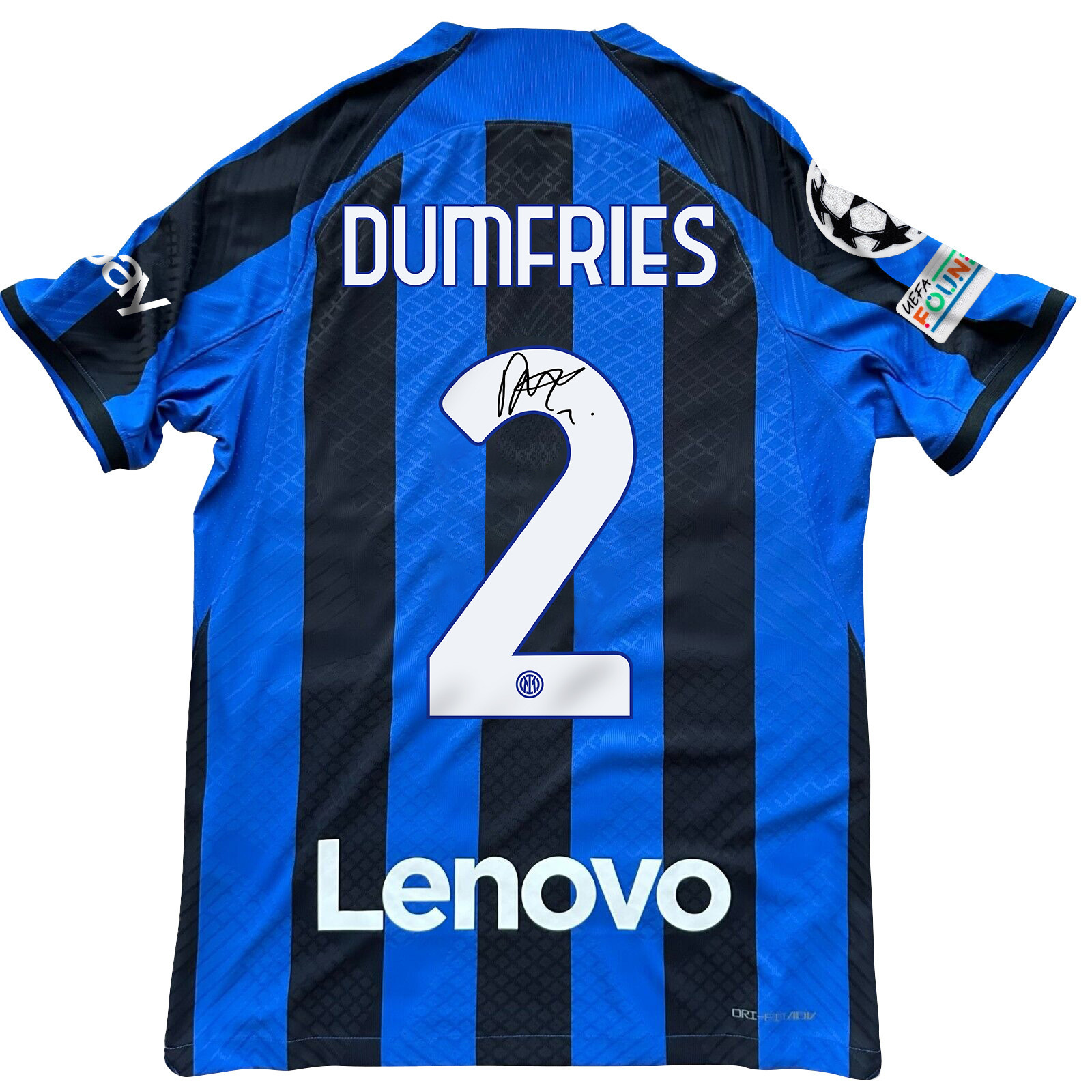 Denzel Dumfries 2 Signed Inter Milan 2022/23 Home Men Jersey – Black/Blue Stripes