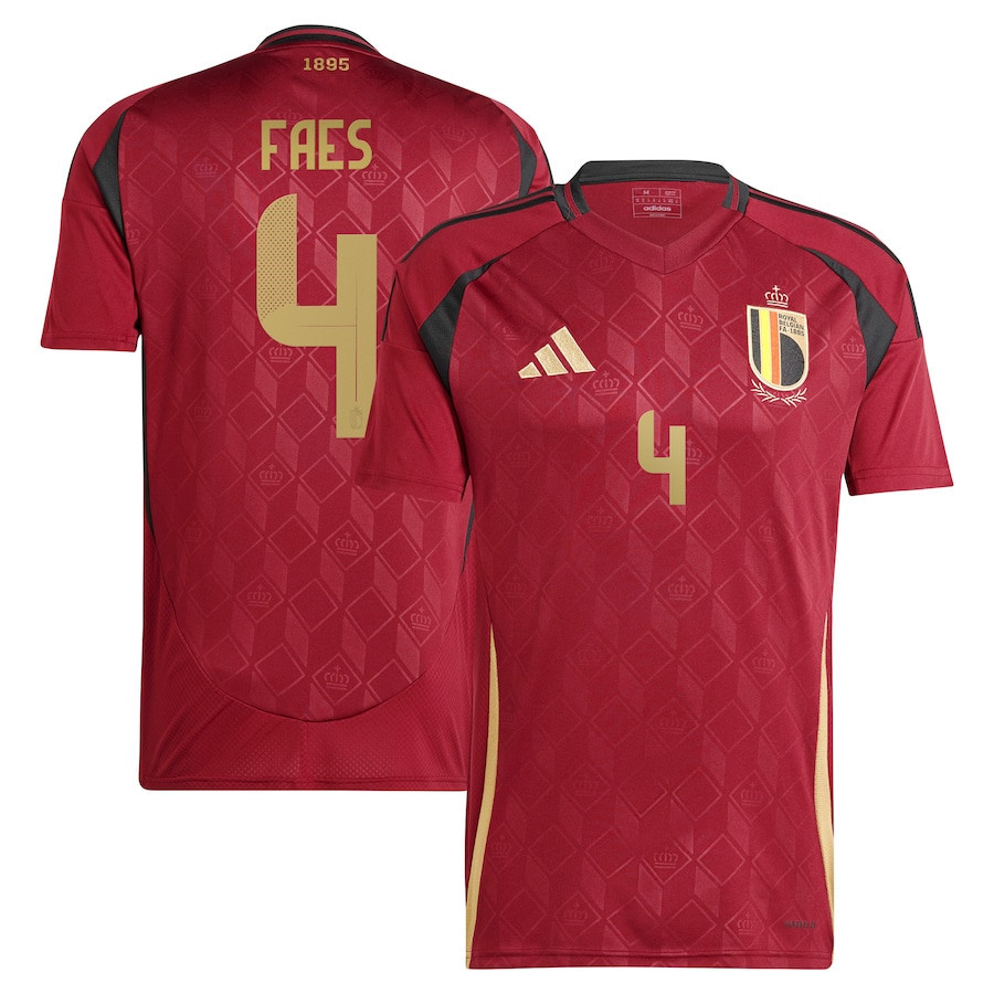 Wout Faes 4 Belgium National Team 2024 Home Men Jersey – Burgundy