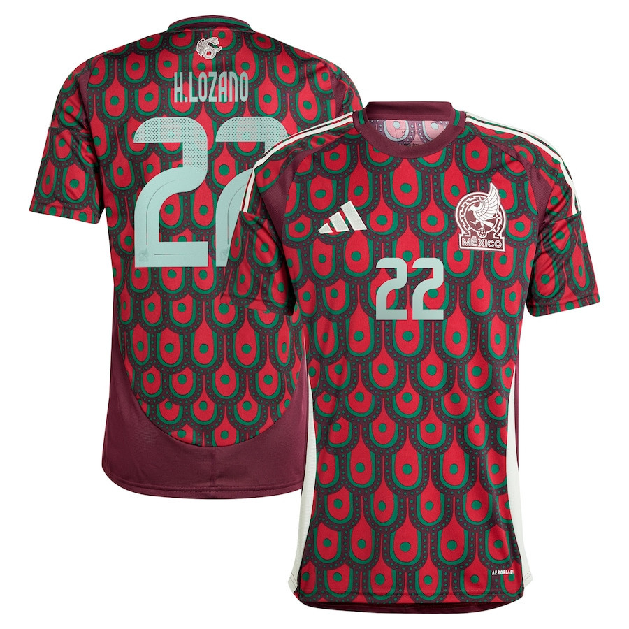 Hirving Lozano 22 Mexico National Team 2024 Home Men Jersey – Burgundy