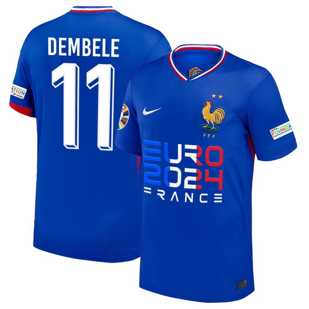 Ousmane Dembl 11 Legendary Footballer France National Team 2024/25 Home Jersey – Euro UEFA Patch – Men, Blue