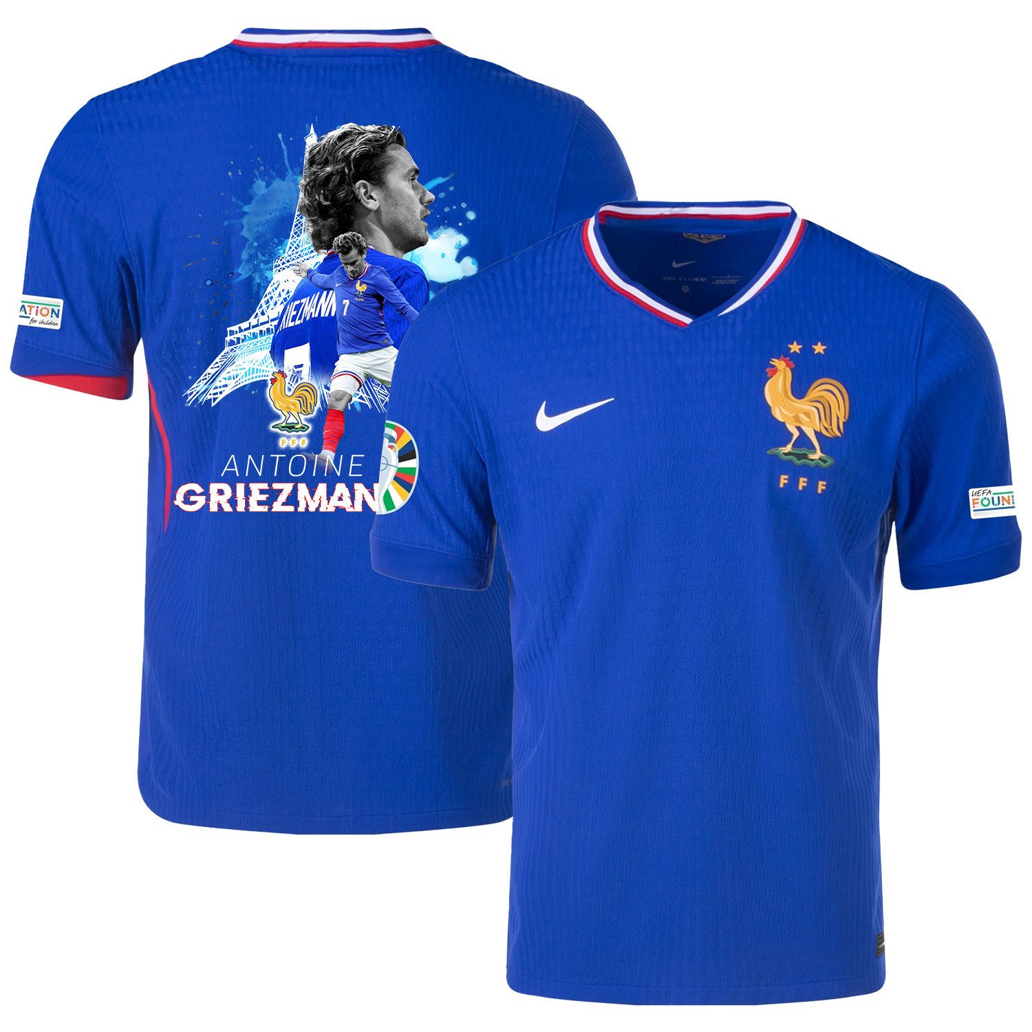 Antoine Griezmann 7 The Star Player Of France National Team 2024/25 Home Jersey – Euro UEFA Patch – Men, Blue