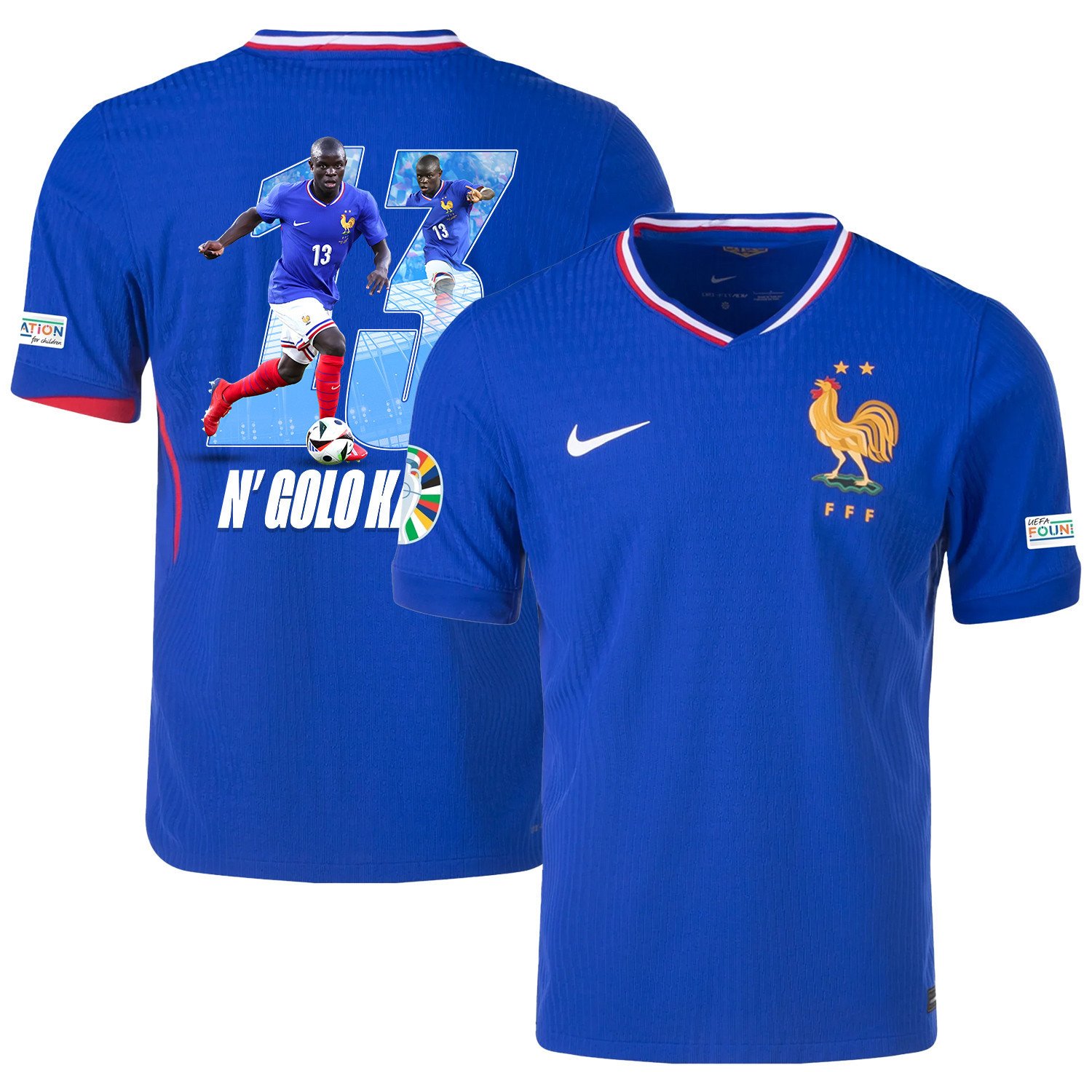 NGolo Kant 13 Skillful Player France National Team 2024/25 Home Jersey – Euro UEFA Patch – Men, Blue