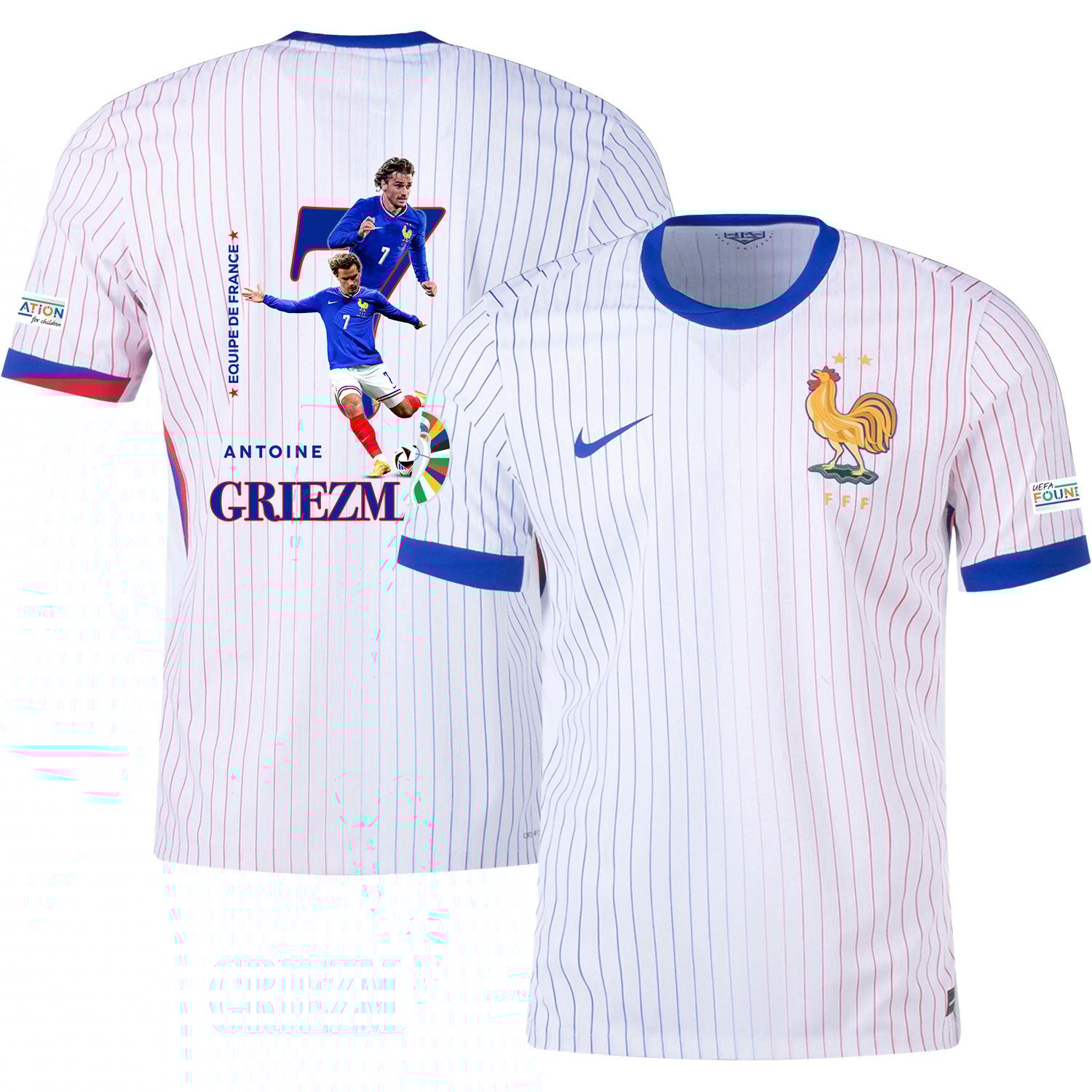 Antoine Griezmann 7 Versatile Player France National Team 2024/25 Away Jersey – Euro UEFA Patch – Men, White
