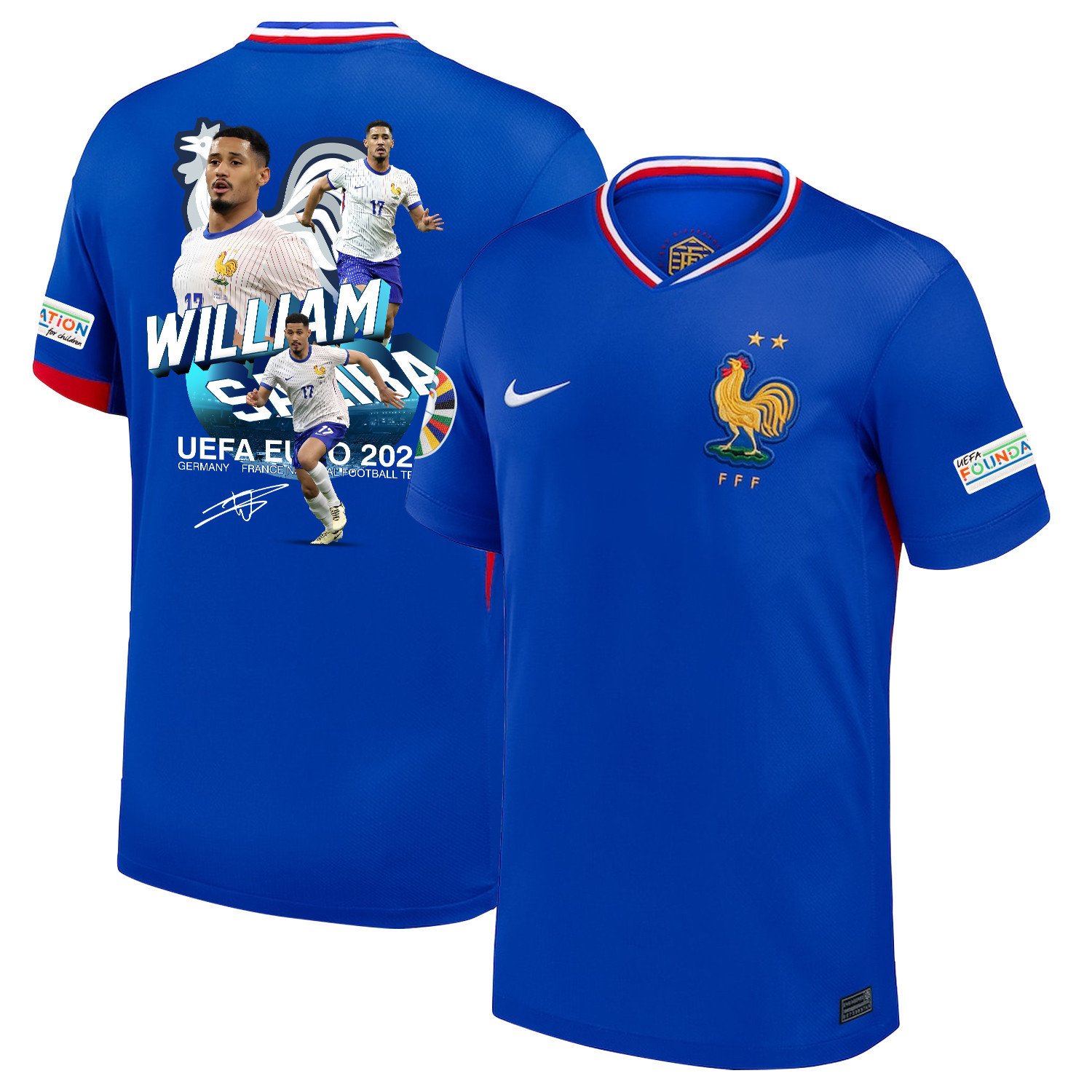 William Saliba 17 The Solid Defender France National Team 2024/25 Home Jersey – Euro UEFA Patch – Men, Blue