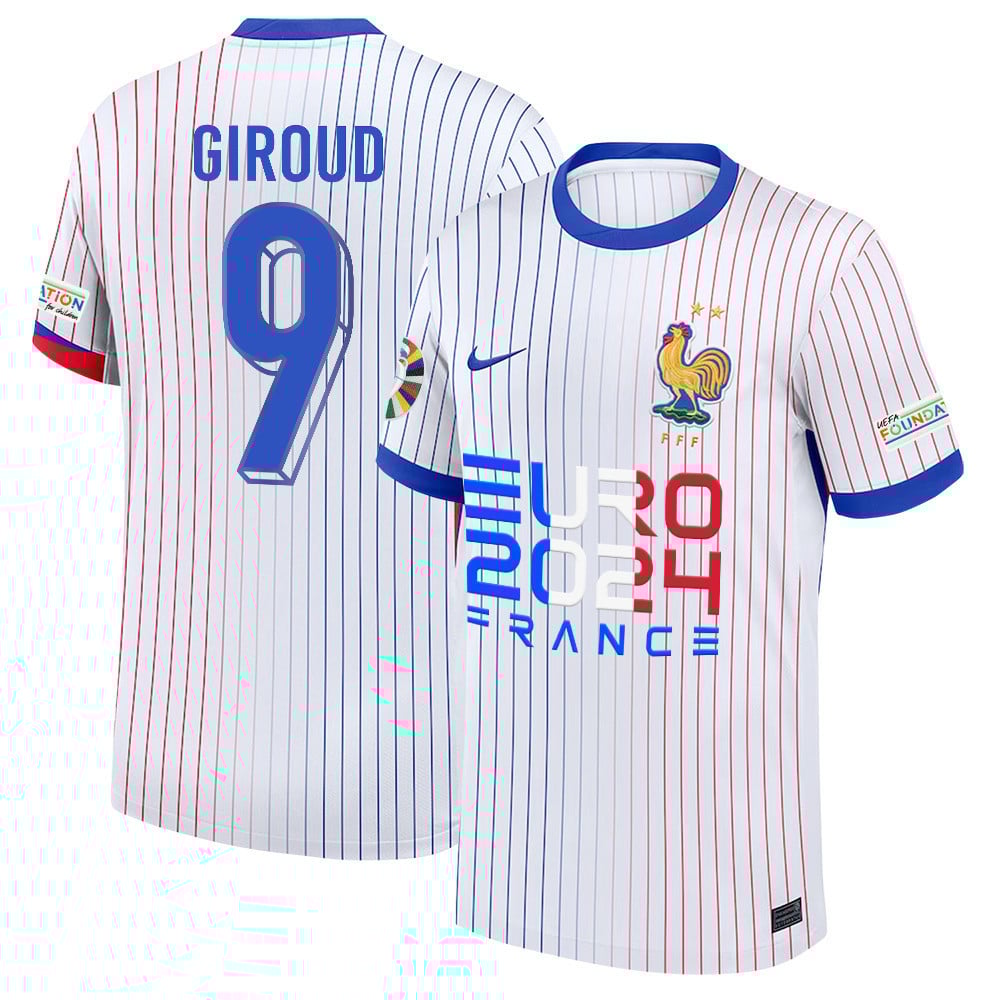 Olivier Giroud 9 Talented Striker France National Team 2024/25 Away Jersey – Euro UEFA Patch – Men, White