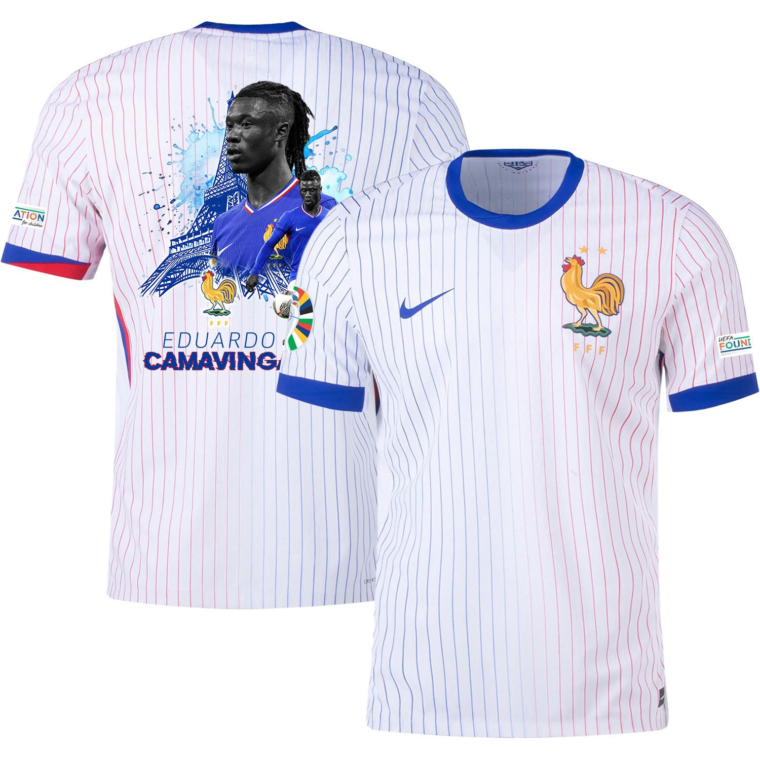 Eduardo Camavinga 6 The Playmaker France National Team 2024/25 Away Jersey – Euro UEFA Patch – Men, White