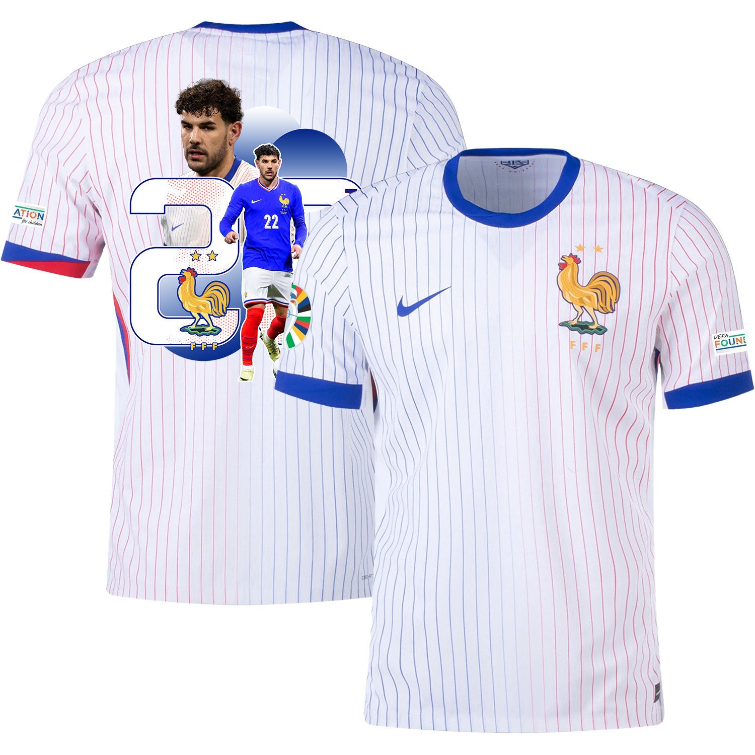 Theo Hernndez 22 The Playmaker France National Team 2024/25 Away Jersey – Euro UEFA Patch – Men, White