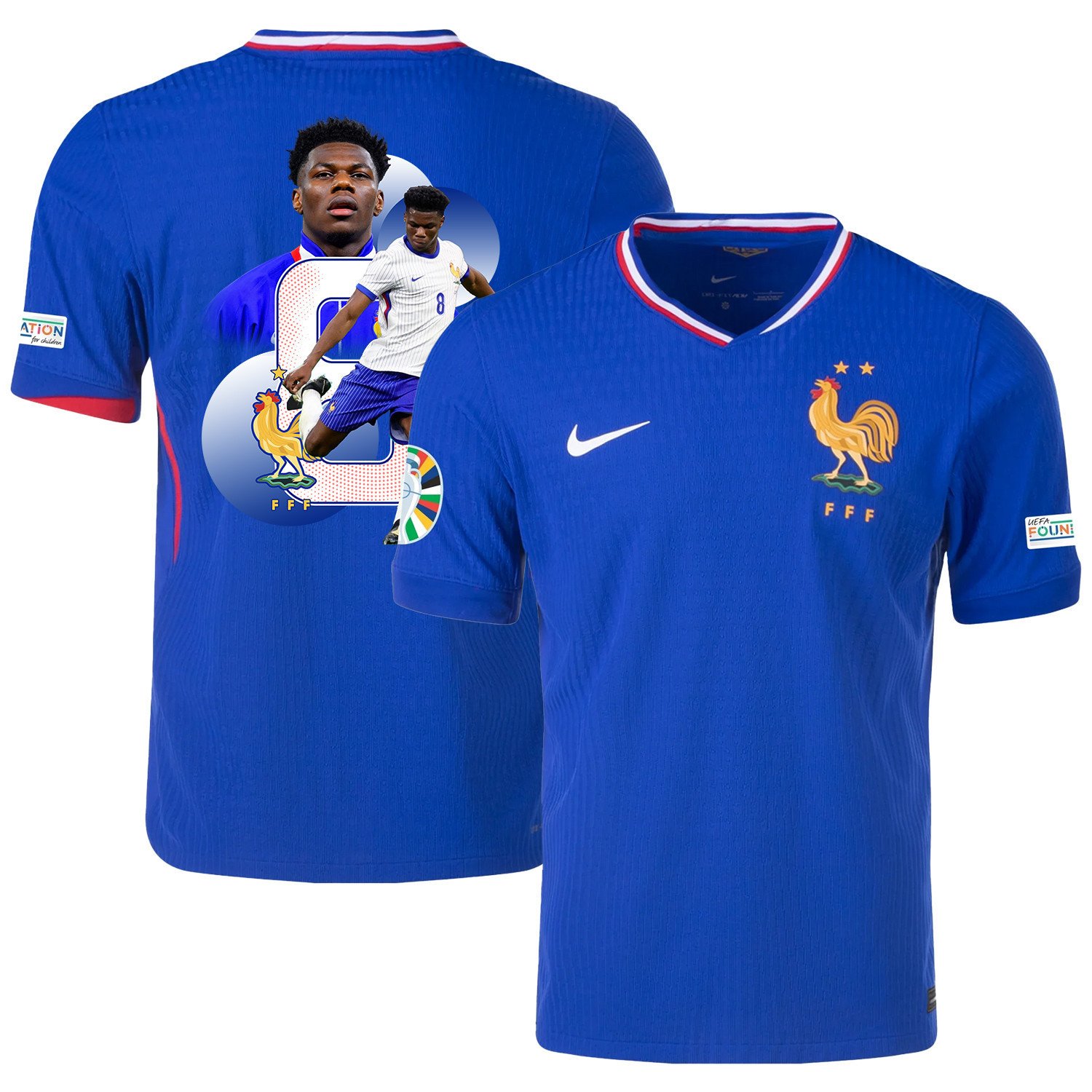 Aurlien Tchouamni 8 The Talented Player France National Team 2024/25 Home Jersey – Euro UEFA Patch – Men, Blue
