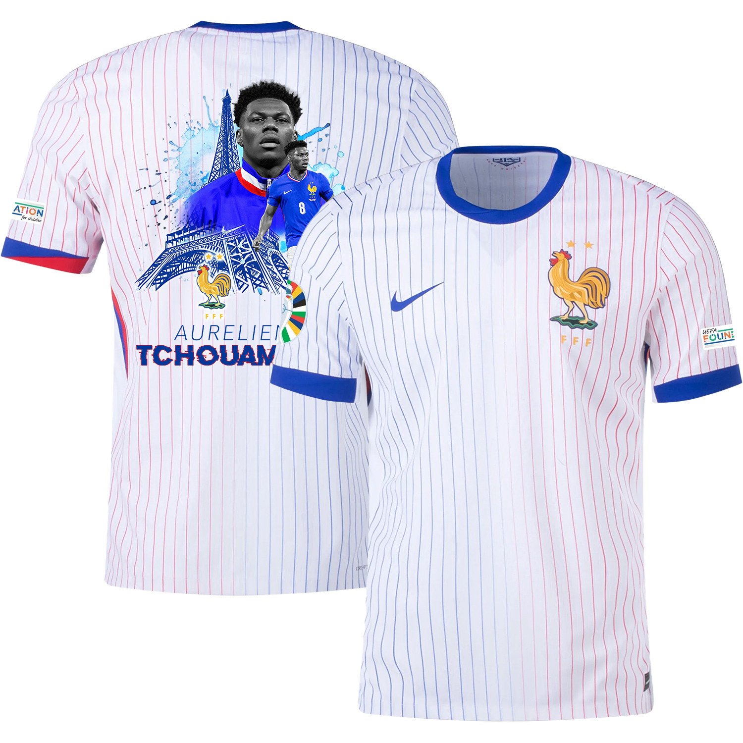 Aurlien Tchouamni 8 The Playmaker France National Team 2024/25 Away Jersey – Euro UEFA Patch – Men, White