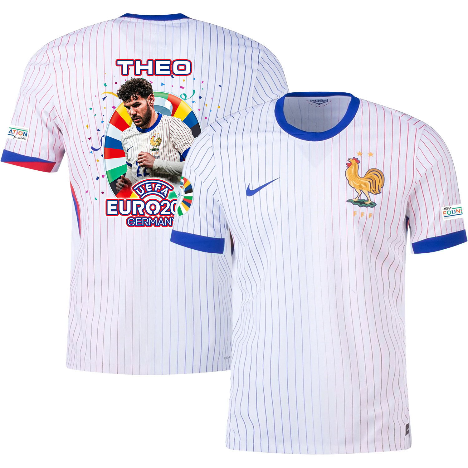 Theo Hernndez 22 Football Icon Of France National Team 2024/25 Away Jersey – Euro UEFA Patch – Men, White