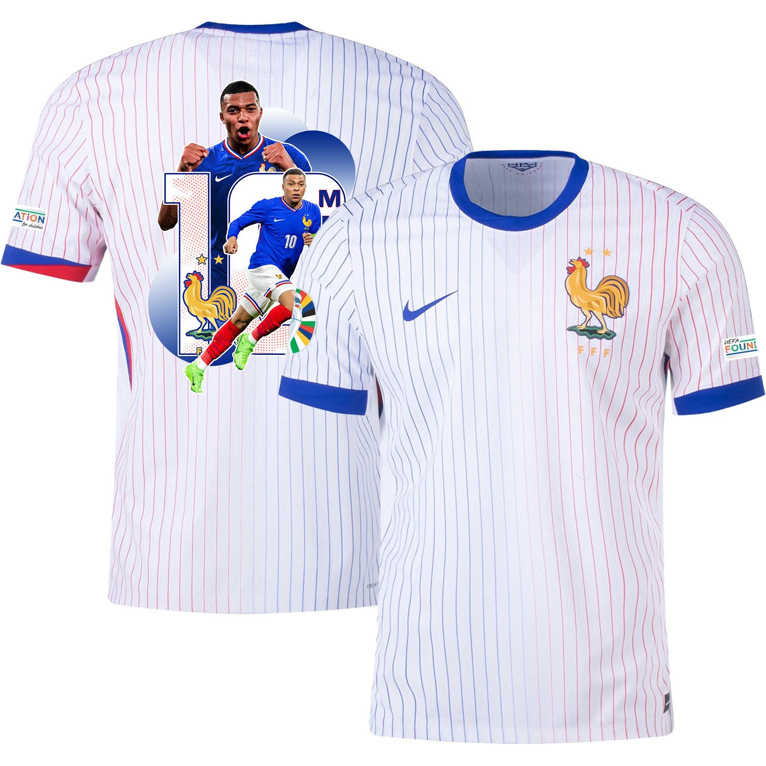 Kylian Mbapp 10 The Talented Player France National Team 2024/25 Away Jersey – Euro UEFA Patch – Men, White