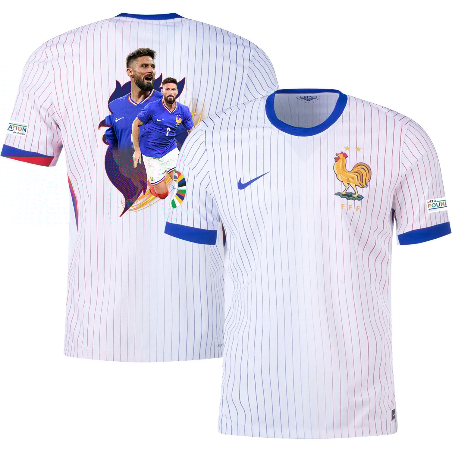 Olivier Giroud 9 Game-changer France National Team 2024/25 Away Jersey – Euro UEFA Patch – Men, White