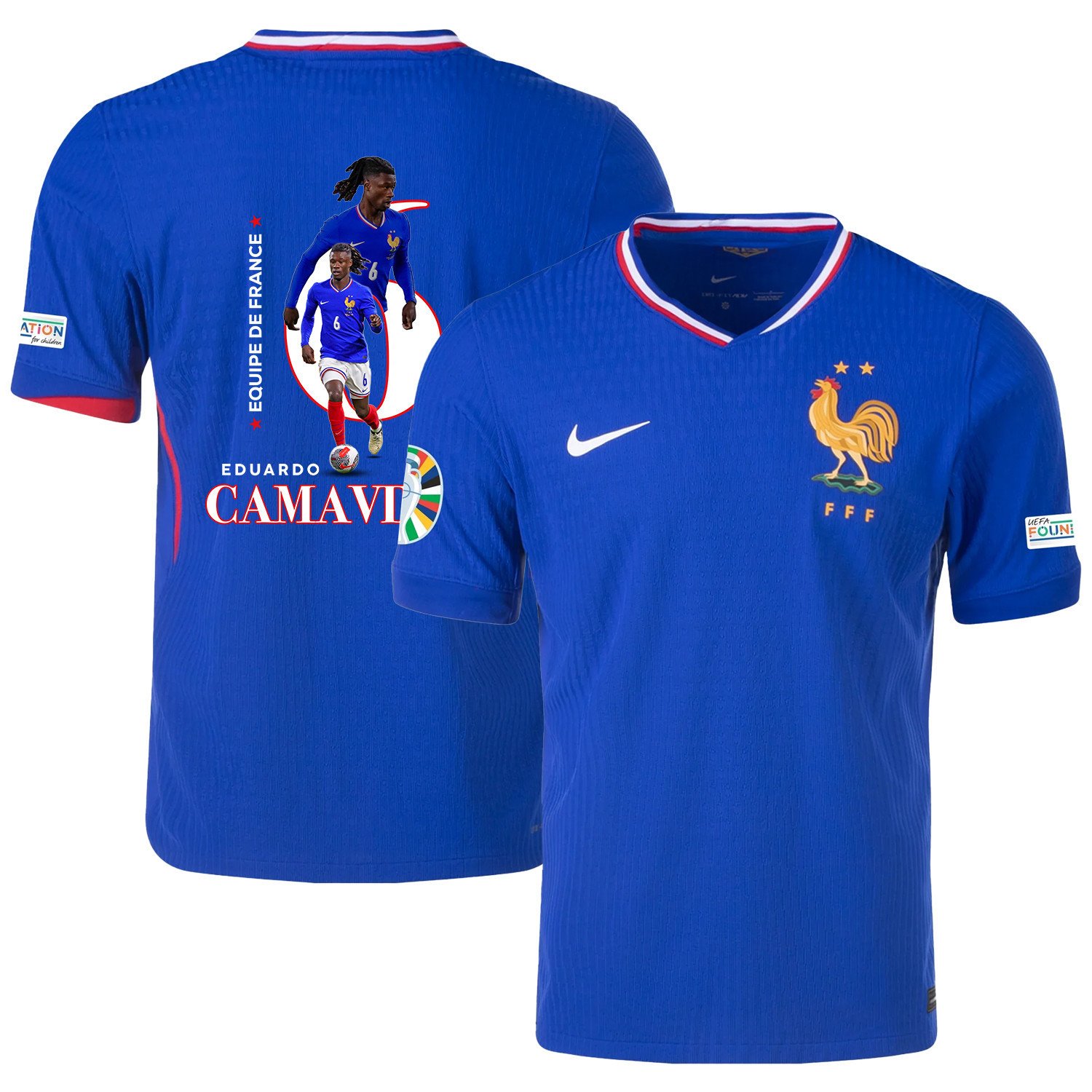 Eduardo Camavinga 6 The Star Player Of France National Team 2024/25 Home Jersey – Euro UEFA Patch – Men, Blue
