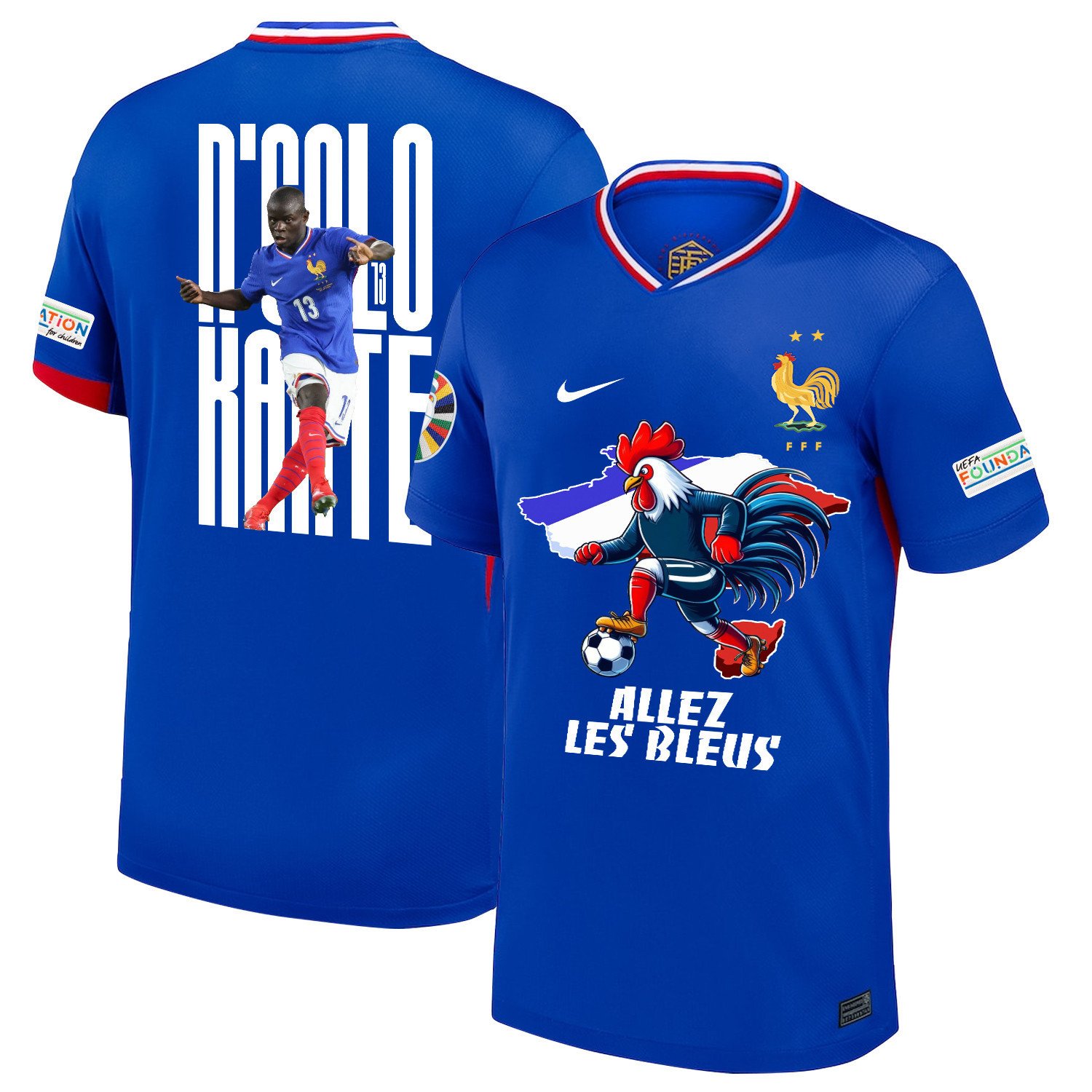 N'Golo Kant 13 The Key Player France National Team 2024/25 Home Jersey – Euro UEFA Patch – Men, Blue