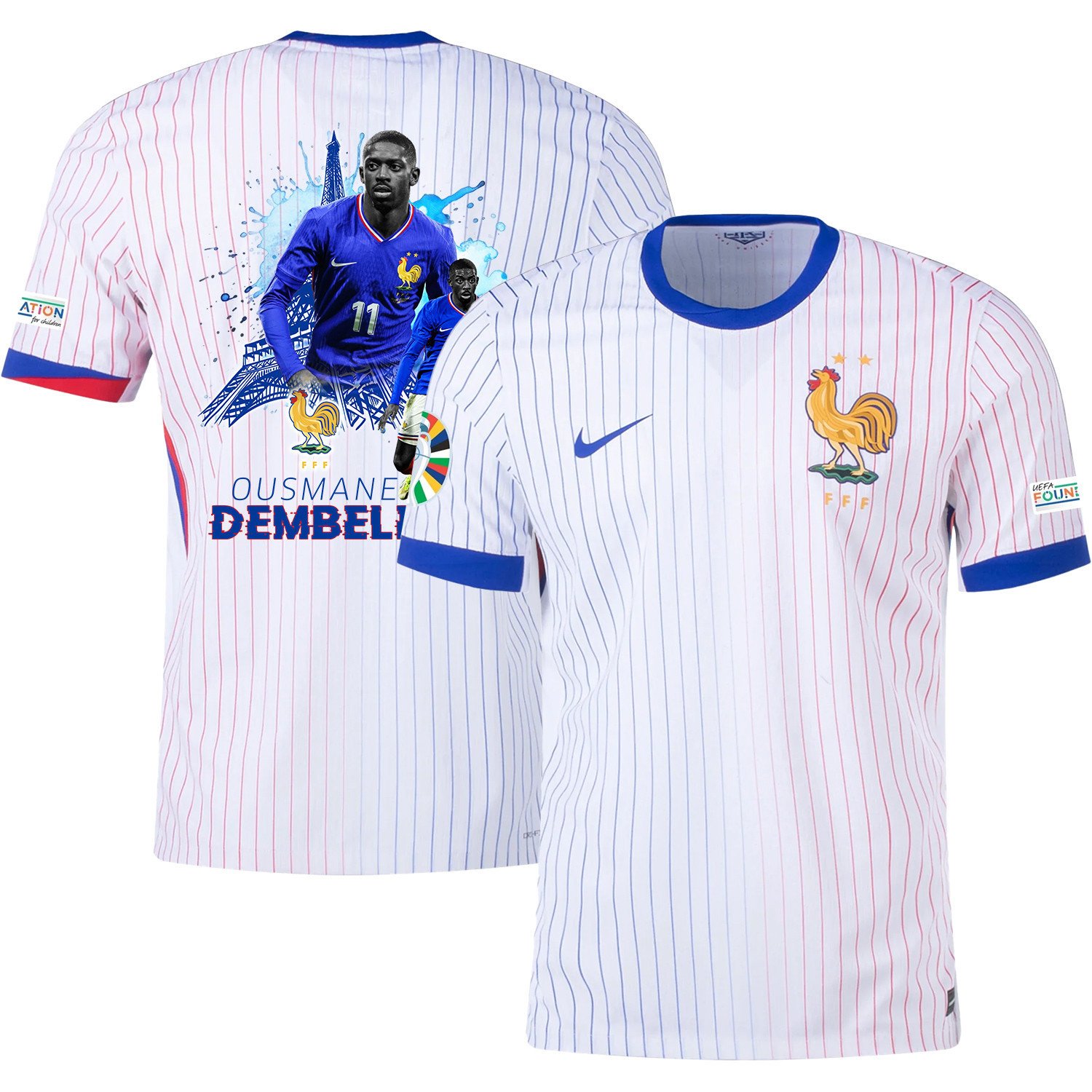Ousmane Dembl 11 The Talented Player France National Team 2024/25 Away Jersey – Euro UEFA Patch – Men, White
